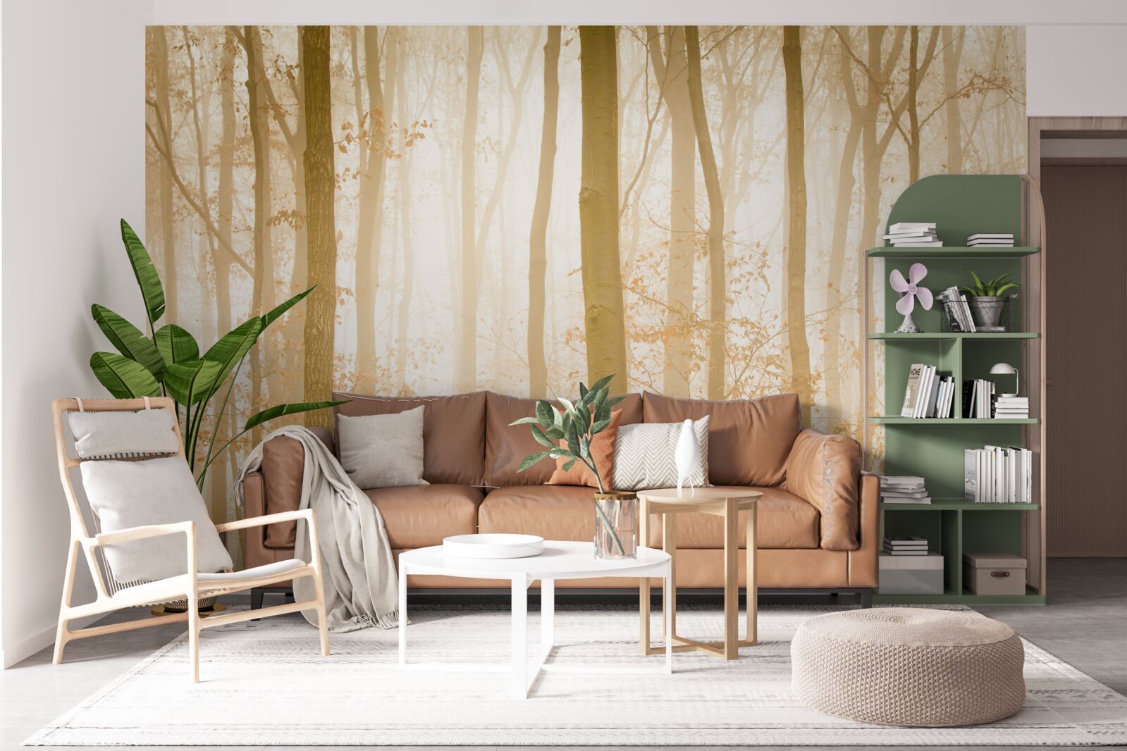 Fototapeta slnečné lúče prenikajú cez hmlu v hustom lese