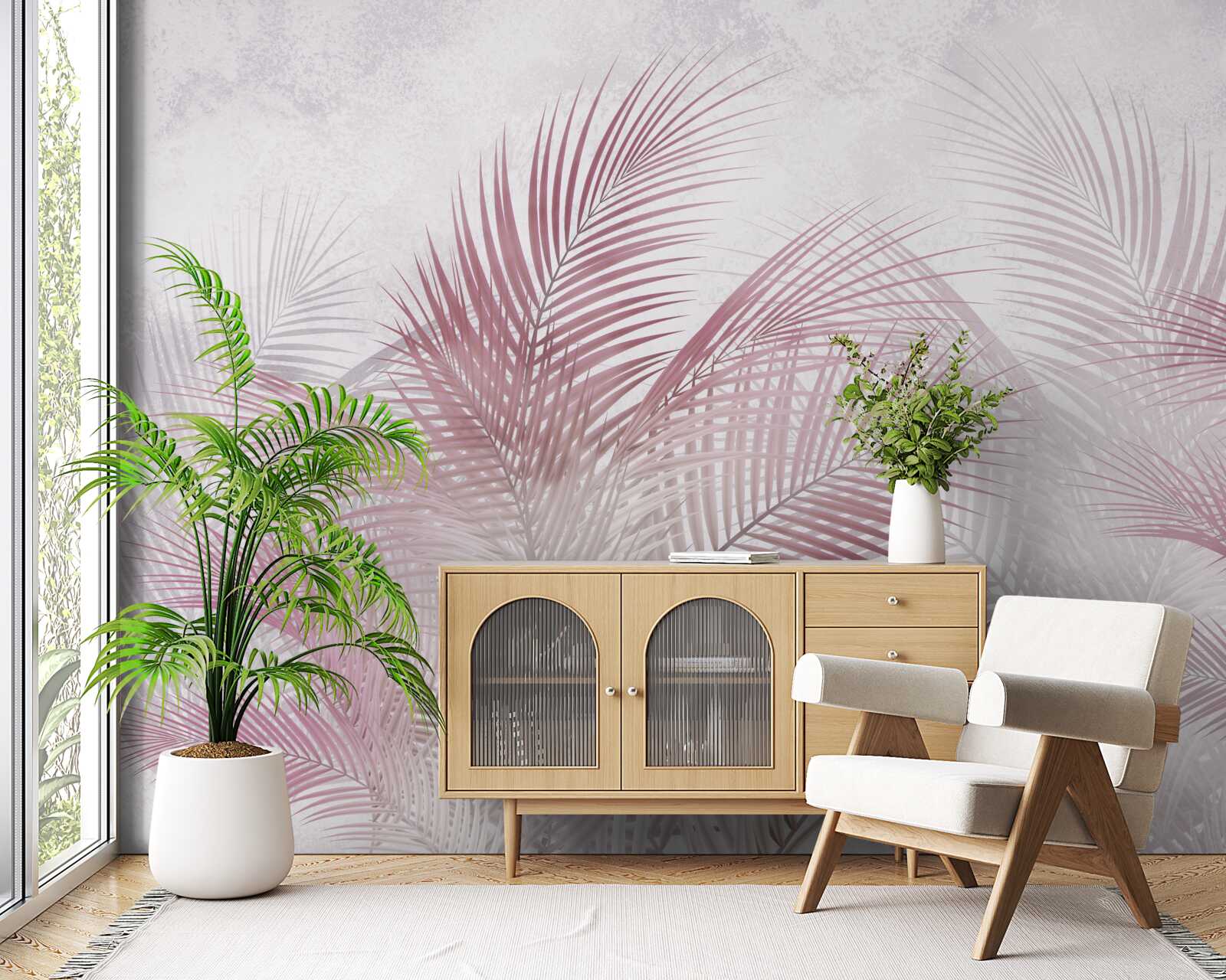 Fototapeta hmlisté ružové palmové listy