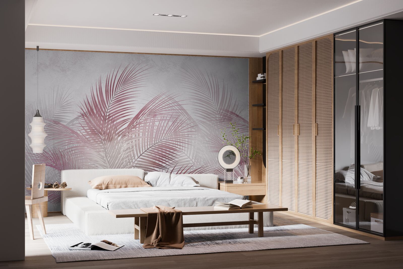 Fototapeta hmlisté ružové palmové listy