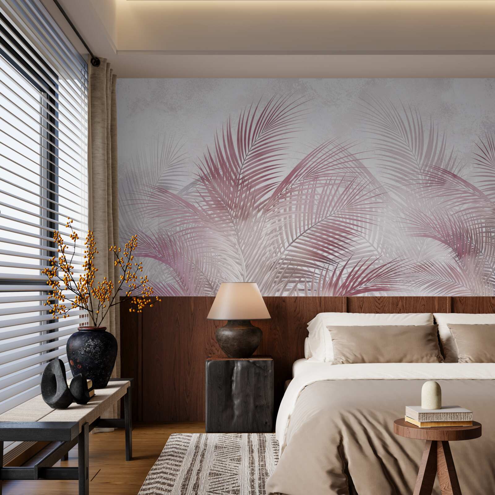 Fototapeta hmlisté ružové palmové listy