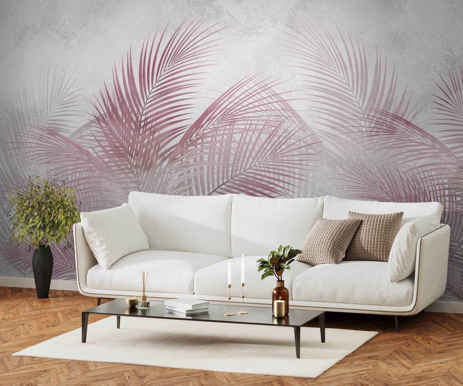 Fototapeta hmlisté ružové palmové listy