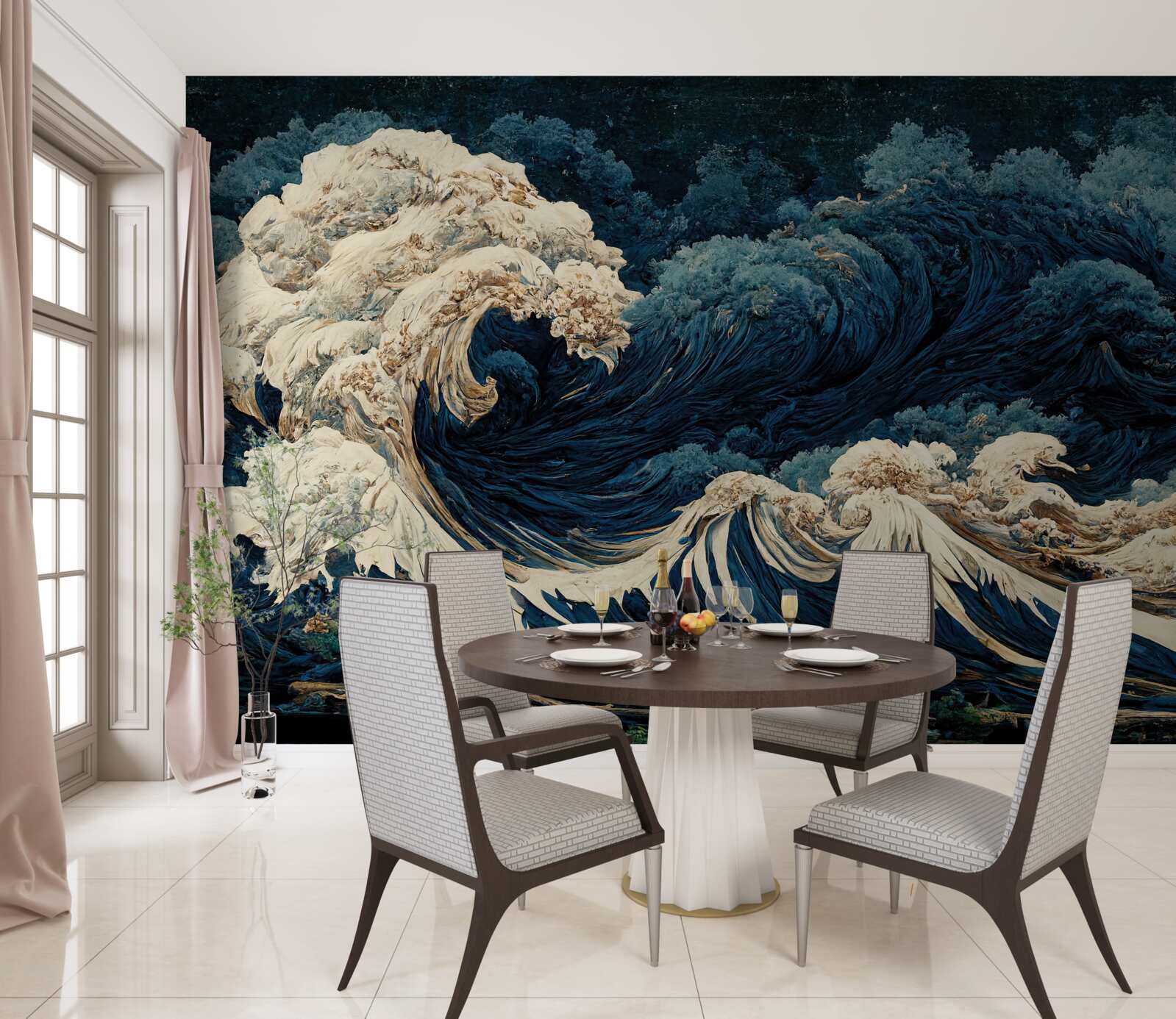 Fototapeta obraz morských vĺn pod nočnou oblohou