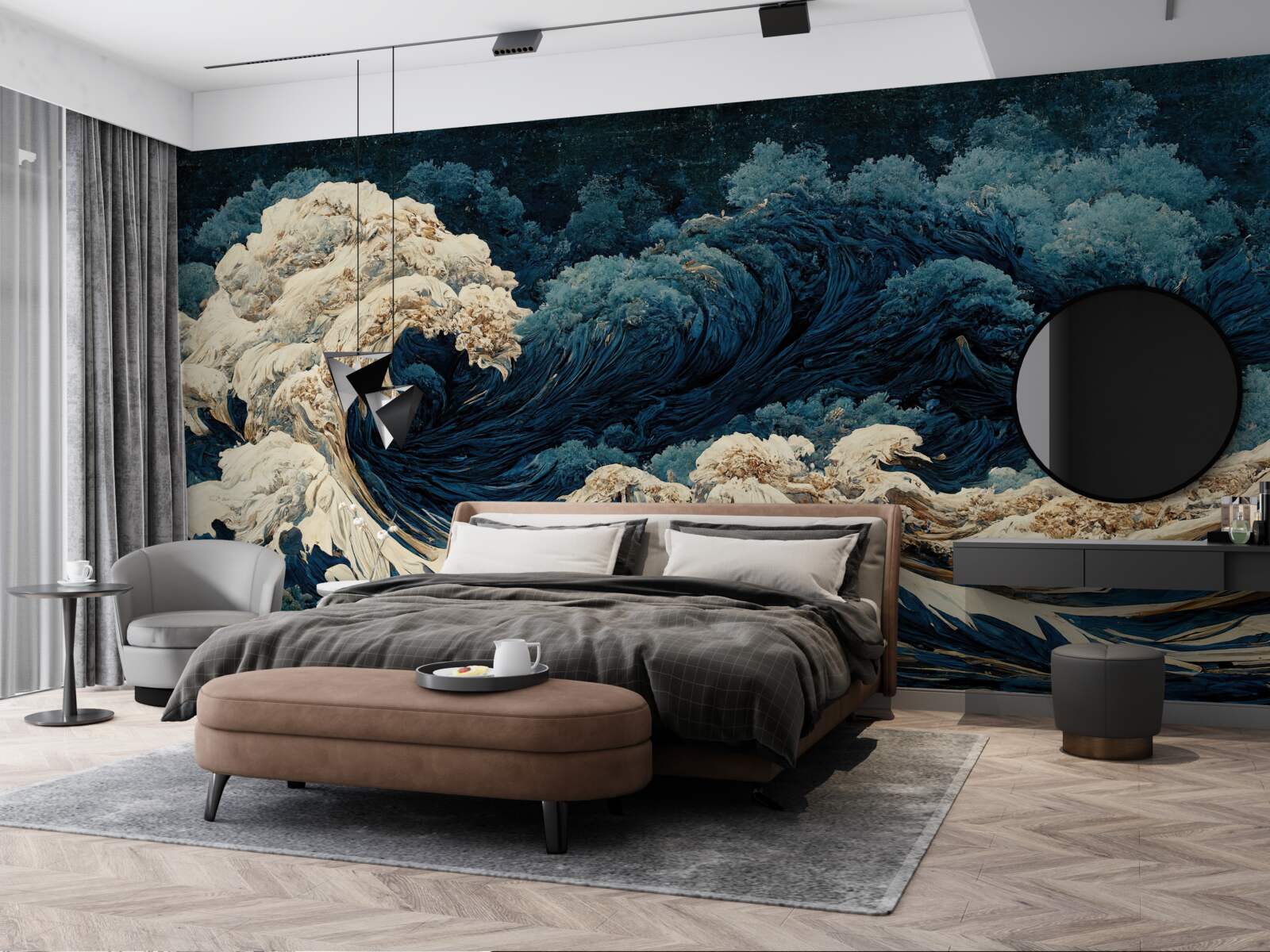 Fototapeta obraz morských vĺn pod nočnou oblohou