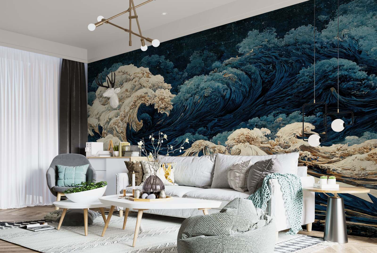 Fototapeta obraz morských vĺn pod nočnou oblohou