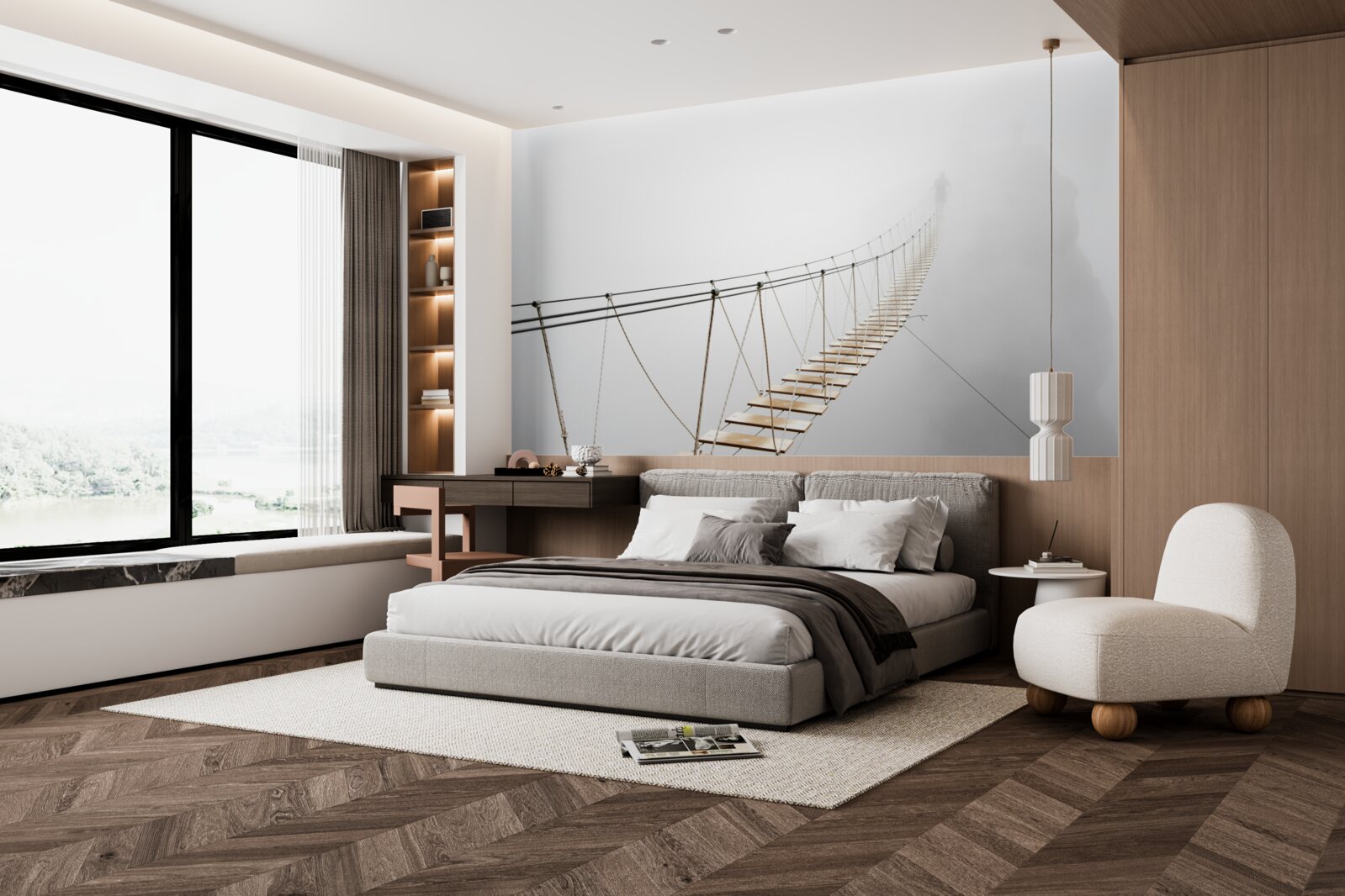 Fototapeta hmla nad visutým mostom