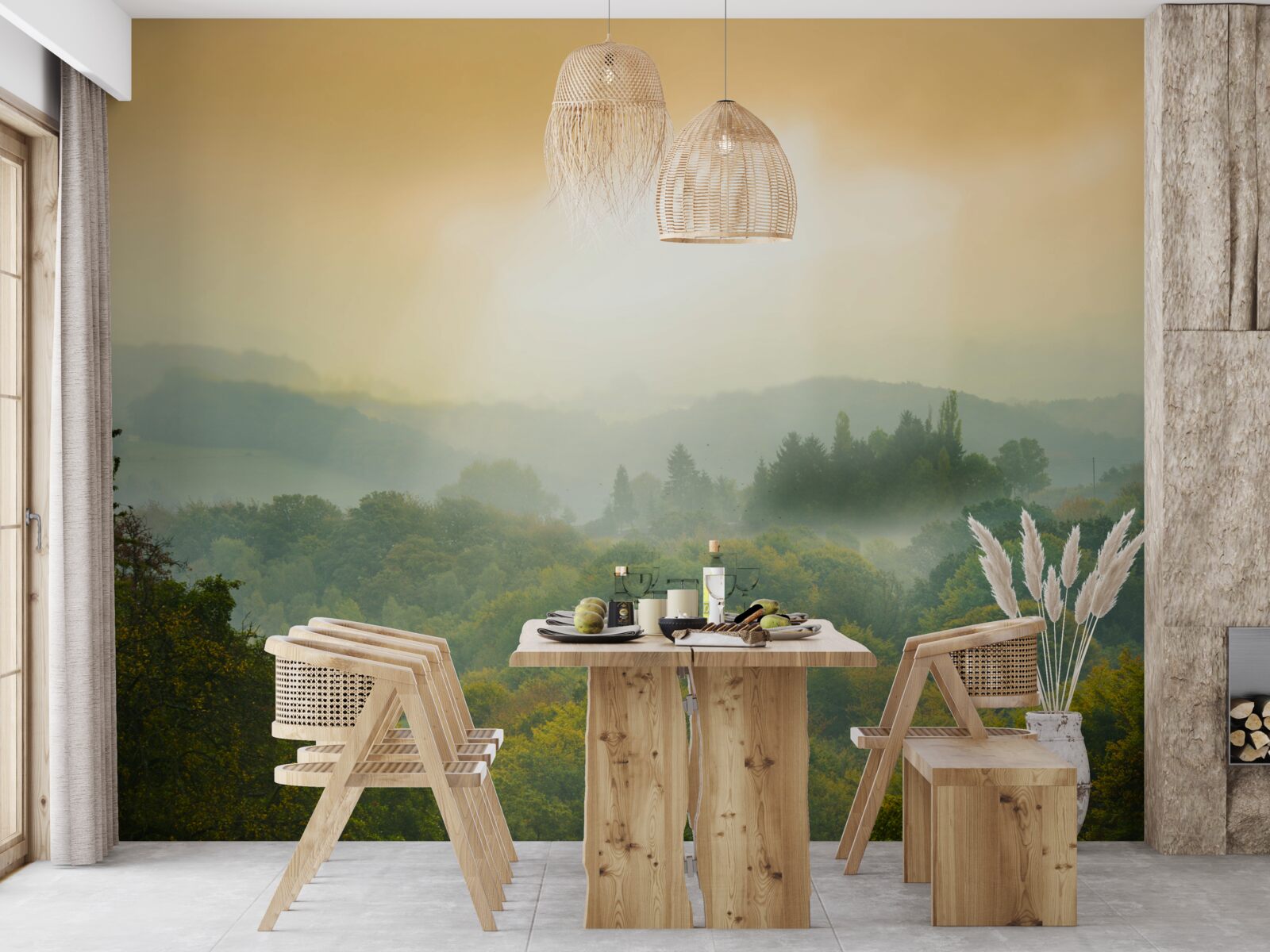 Fototapeta Nad zadymeným lesom začína svitať