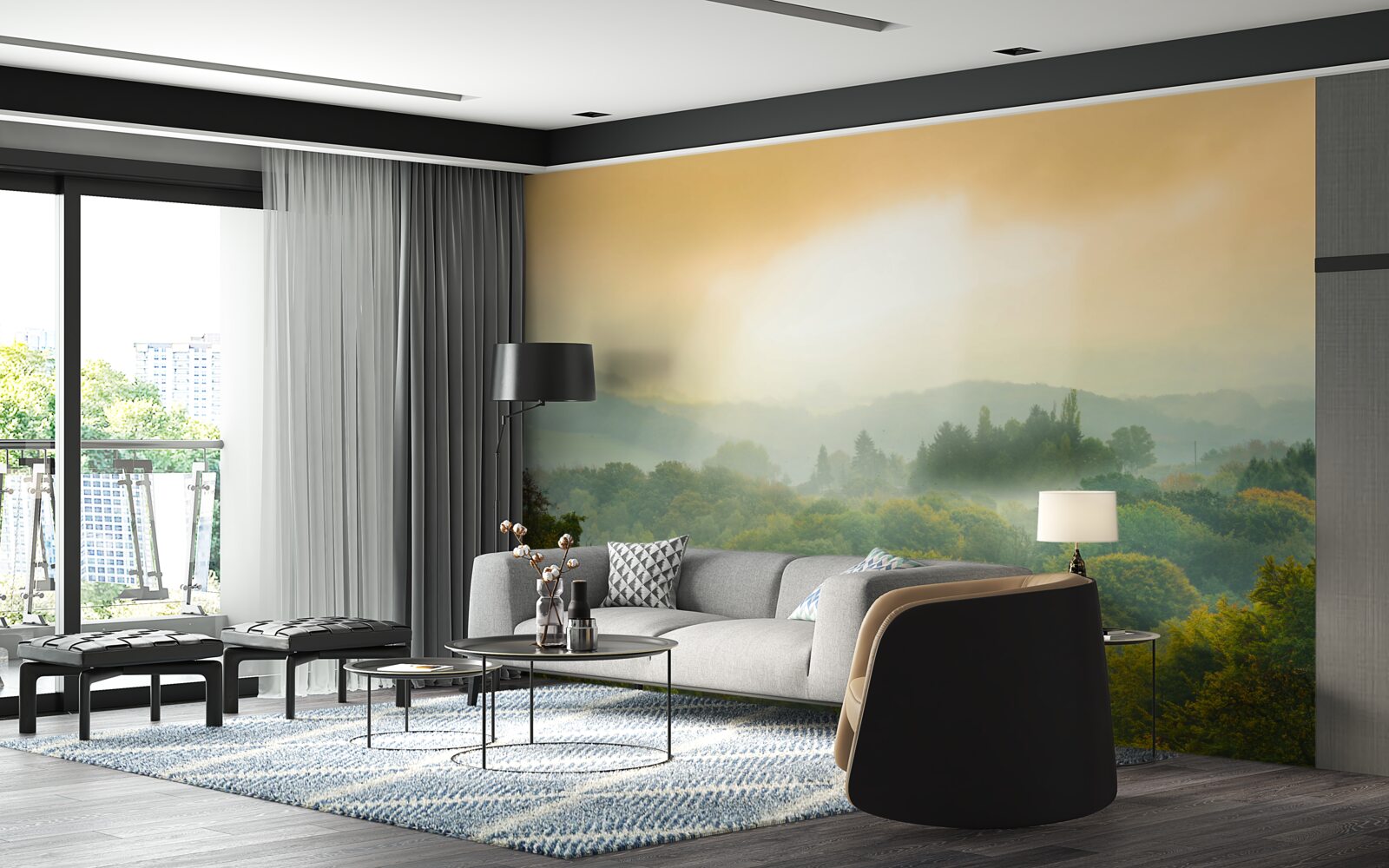 Fototapeta Nad zadymeným lesom začína svitať