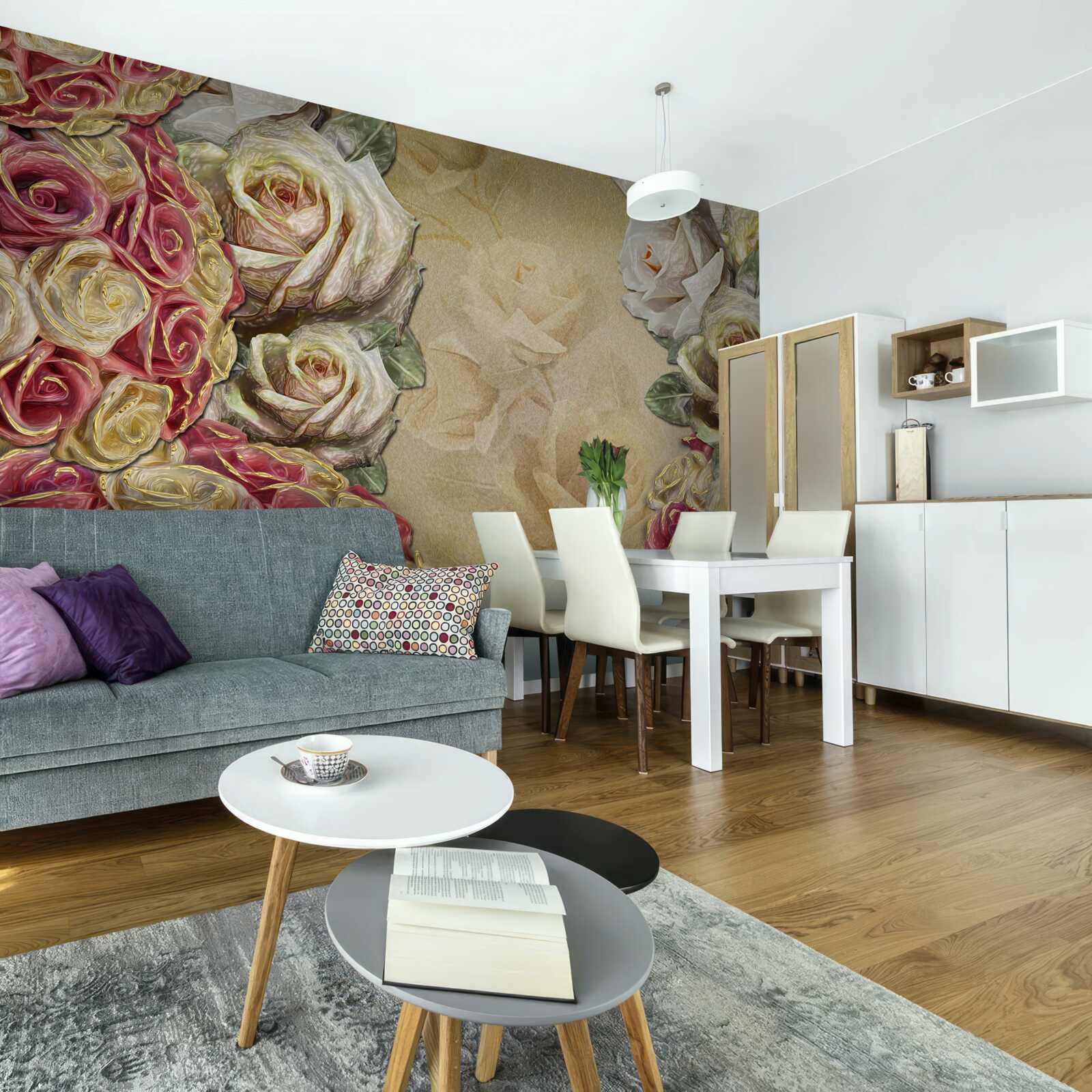 Fototapeta vintage kompozícia kombinuje biele a červené ruže