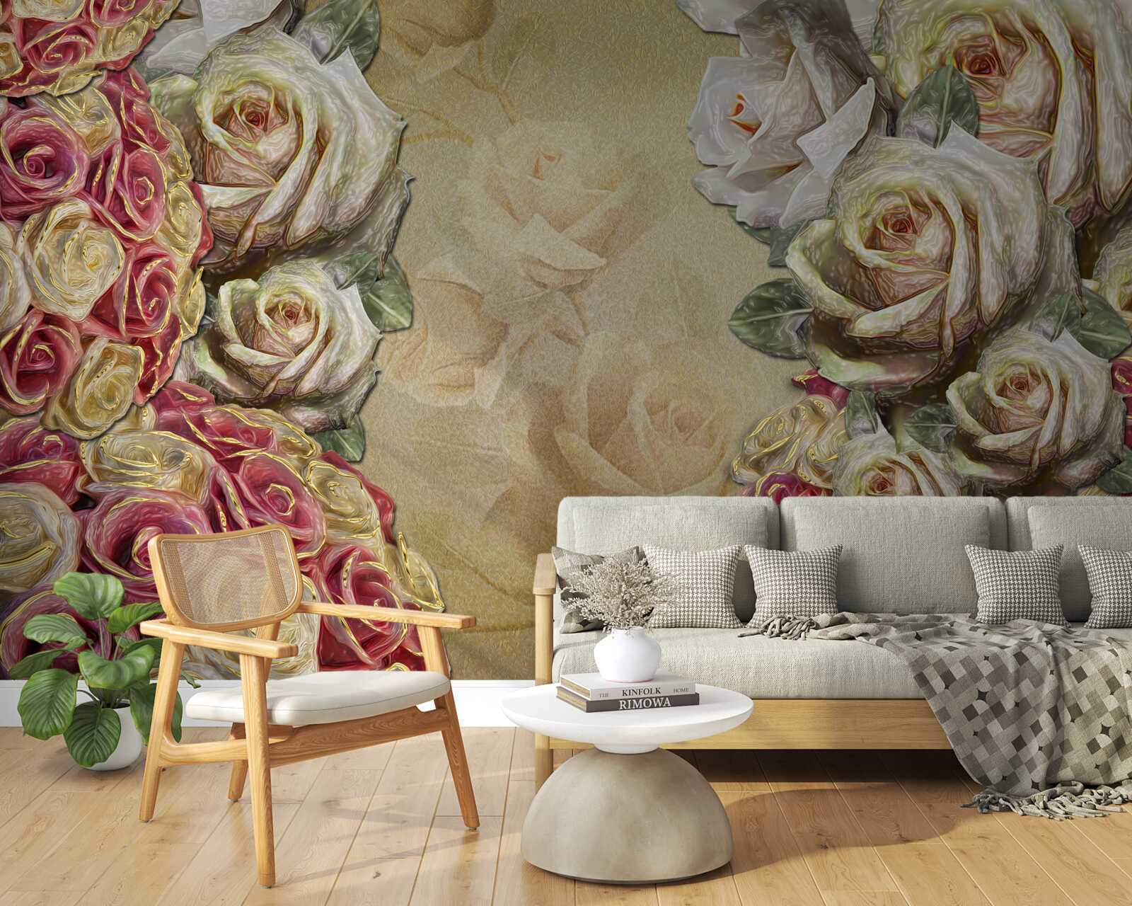 Fototapeta vintage kompozícia kombinuje biele a červené ruže