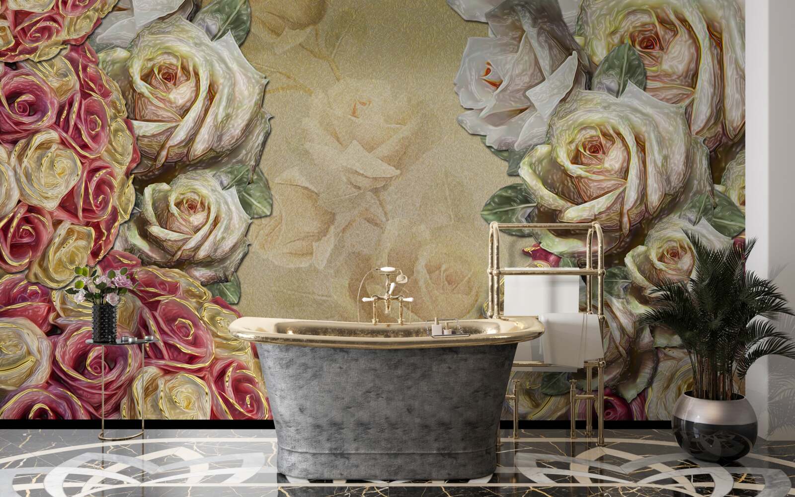 Fototapeta vintage kompozícia kombinuje biele a červené ruže