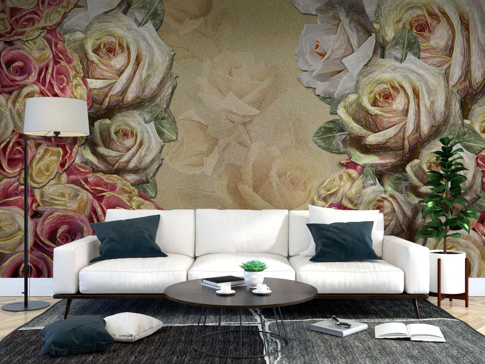 Fototapeta vintage kompozícia kombinuje biele a červené ruže