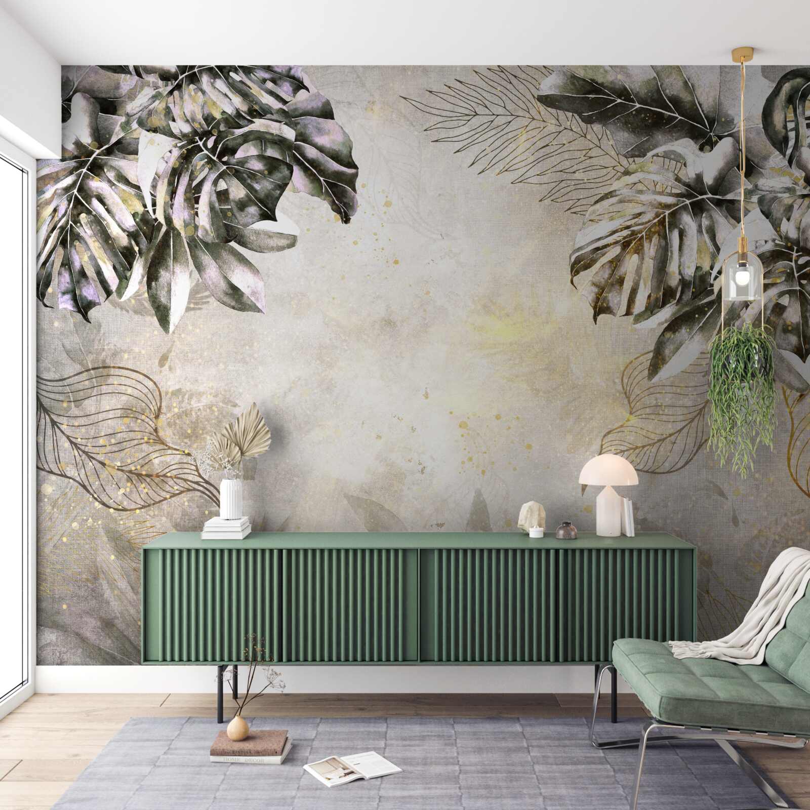 Fototapeta jesenná kompozícia zahŕňa veľké listy monstera