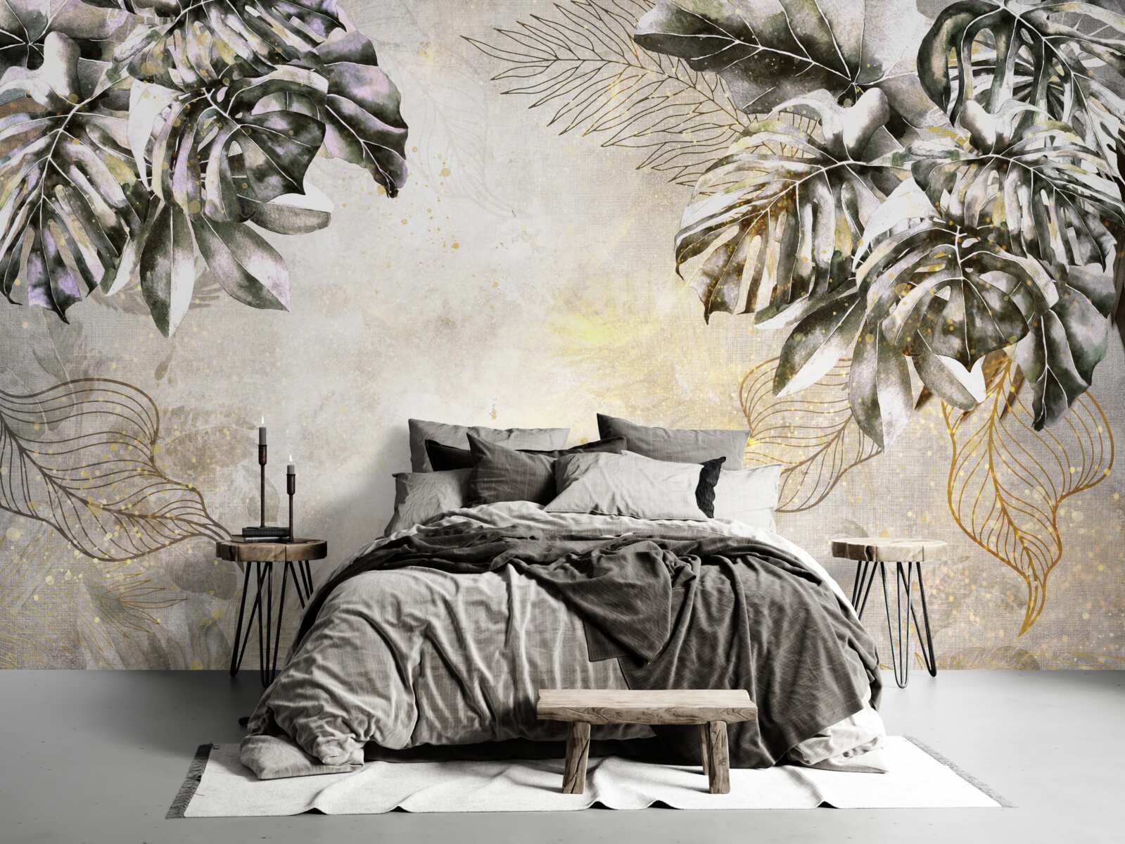 Fototapeta jesenná kompozícia zahŕňa veľké listy monstera