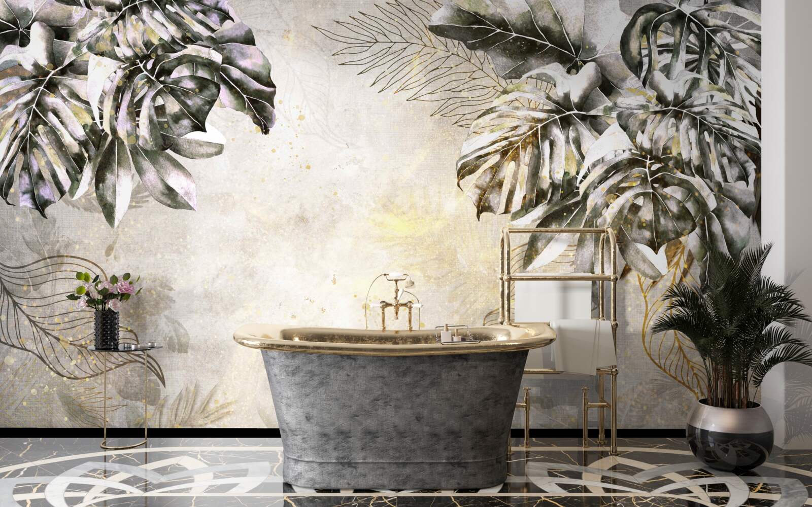 Fototapeta jesenná kompozícia zahŕňa veľké listy monstera