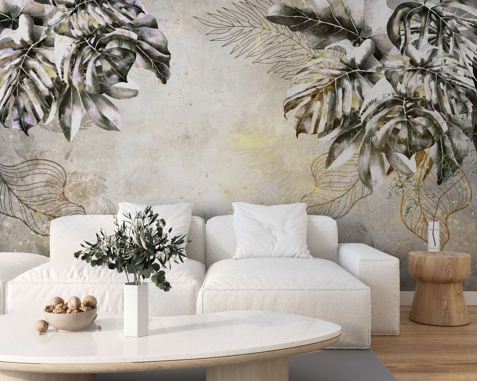 Fototapeta jesenná kompozícia zahŕňa veľké listy monstera