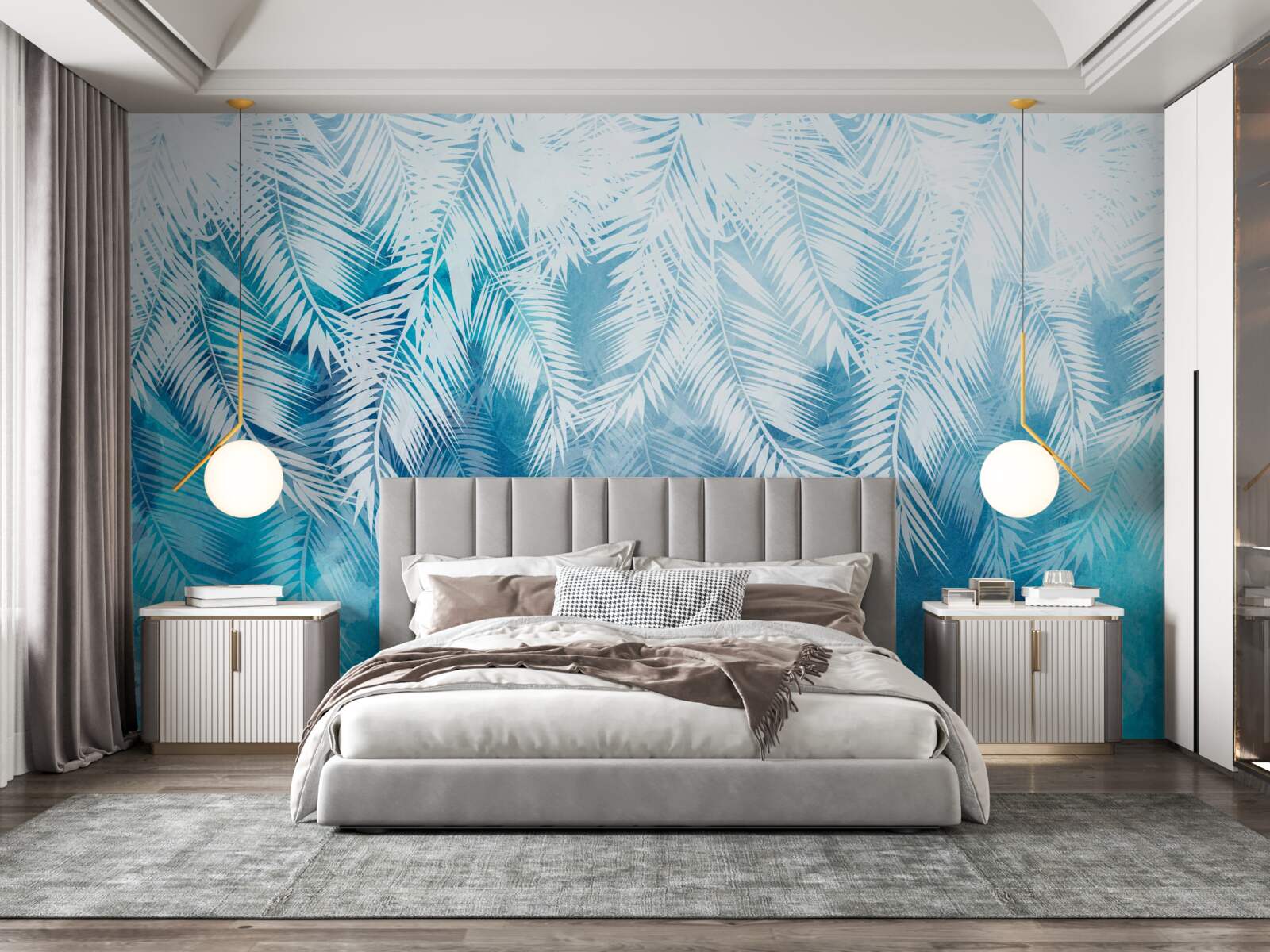 Fototapeta listy bielej paprade na zimnom pozadí