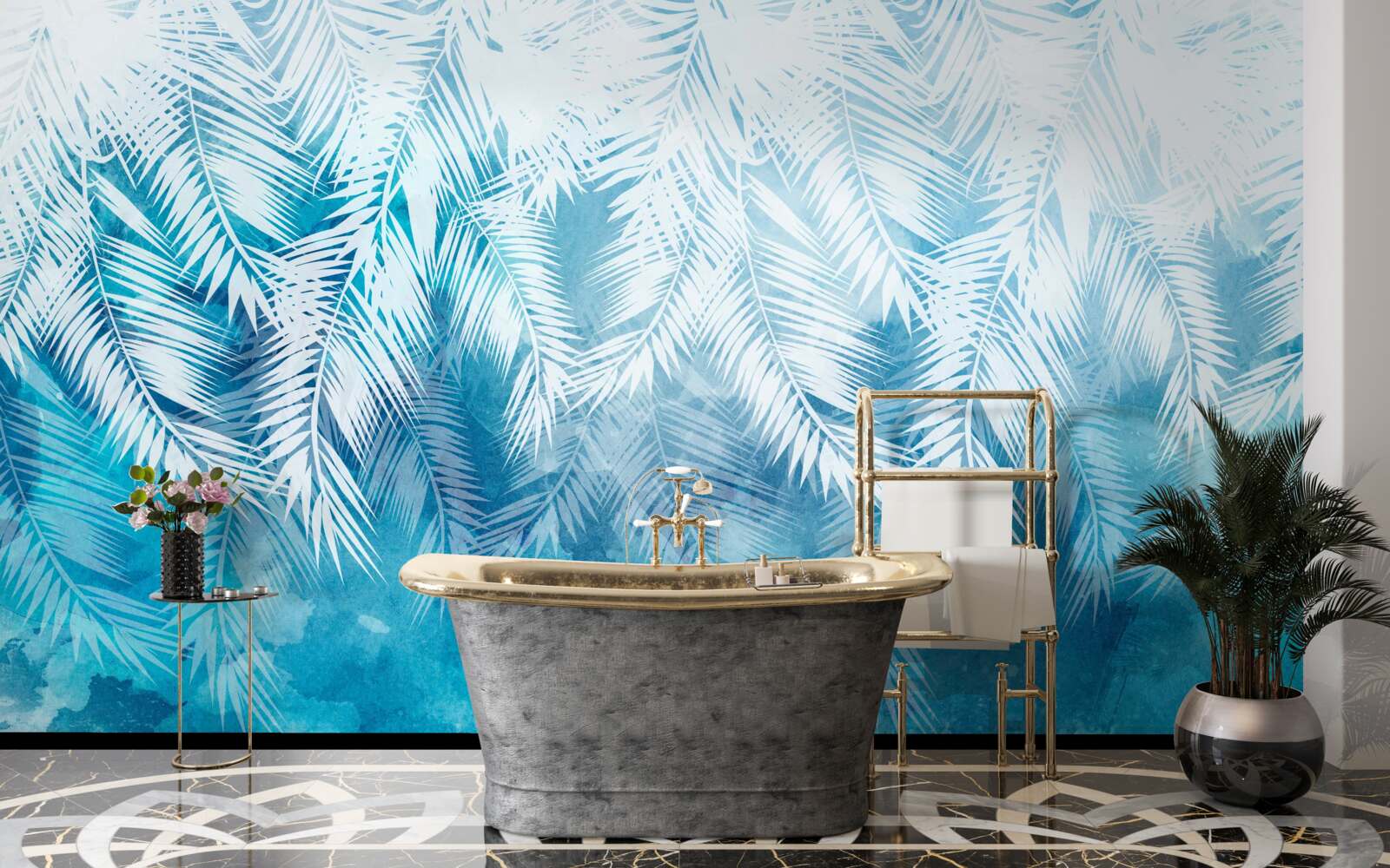 Fototapeta listy bielej paprade na zimnom pozadí