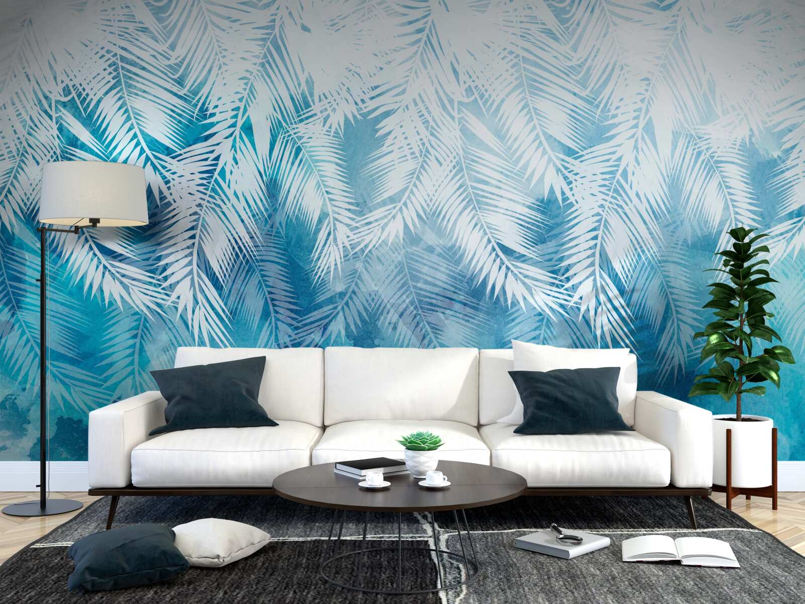 Fototapeta listy bielej paprade na zimnom pozadí