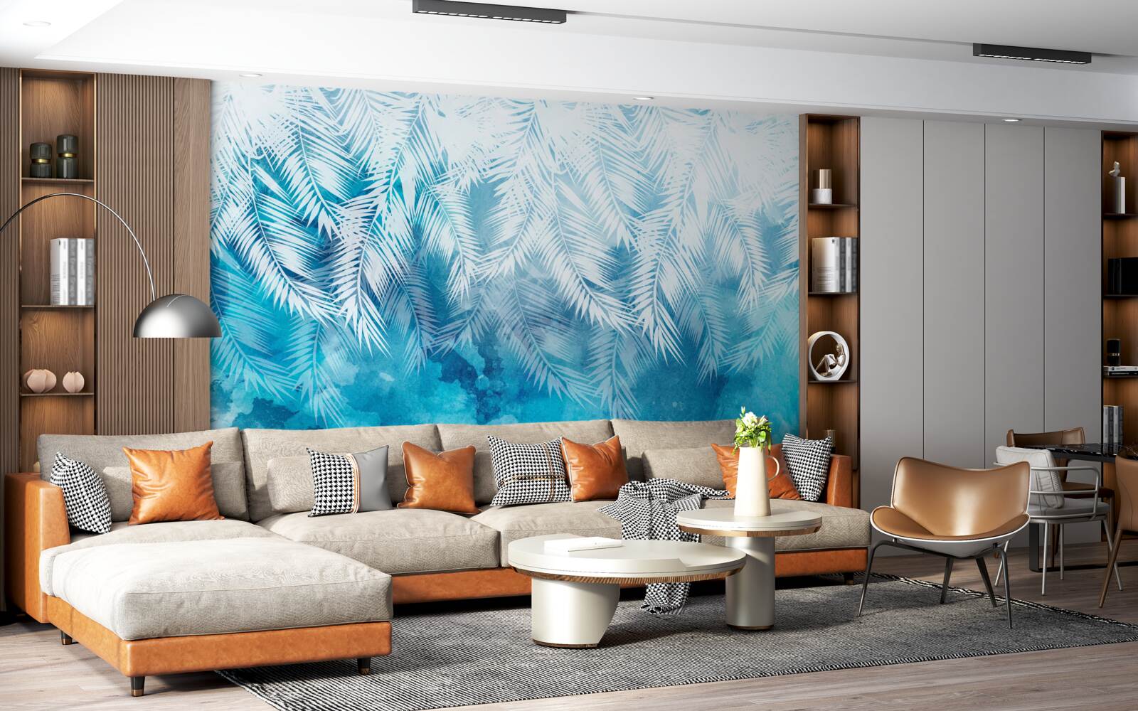 Fototapeta listy bielej paprade na zimnom pozadí