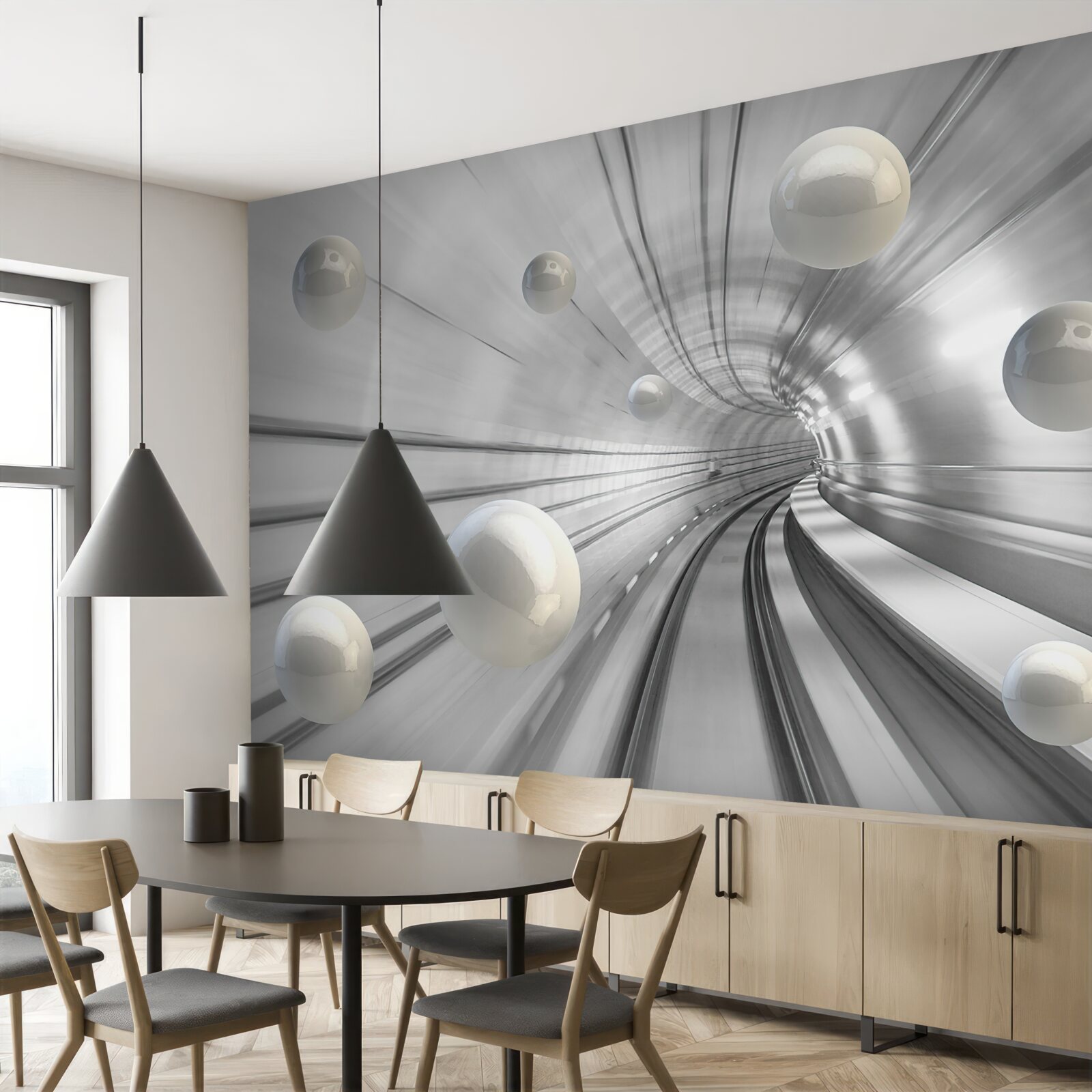 Fototapeta prechod snehovo bielych gúľ zavesených vo vzduchu