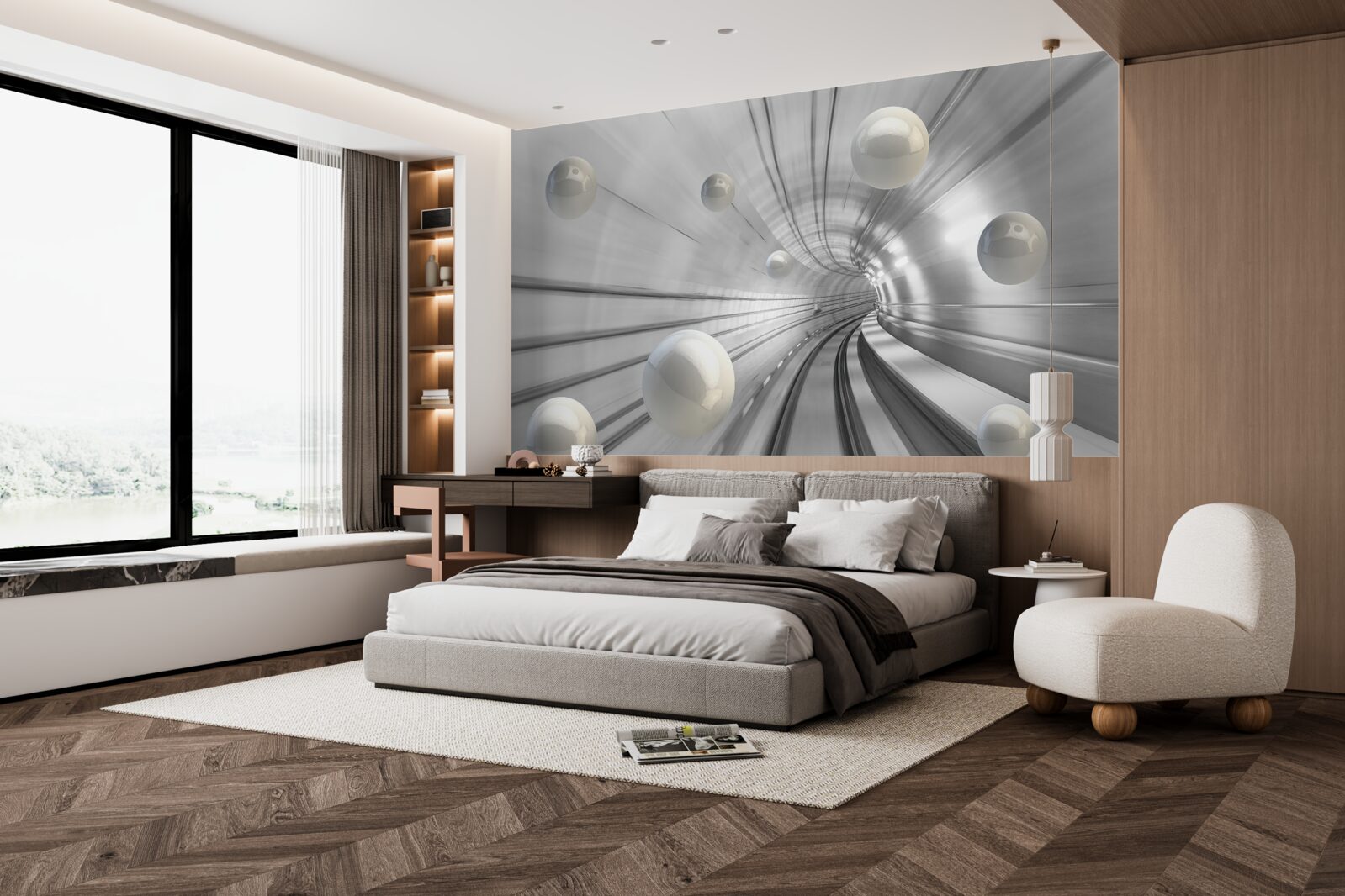 Fototapeta prechod snehovo bielych gúľ zavesených vo vzduchu