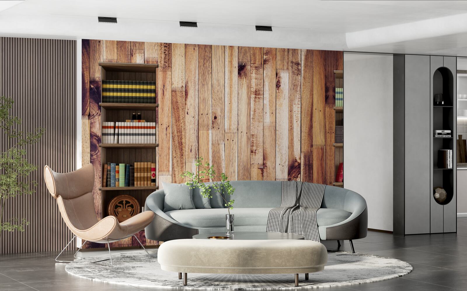 Fototapeta police s knihami na tanečnom parkete