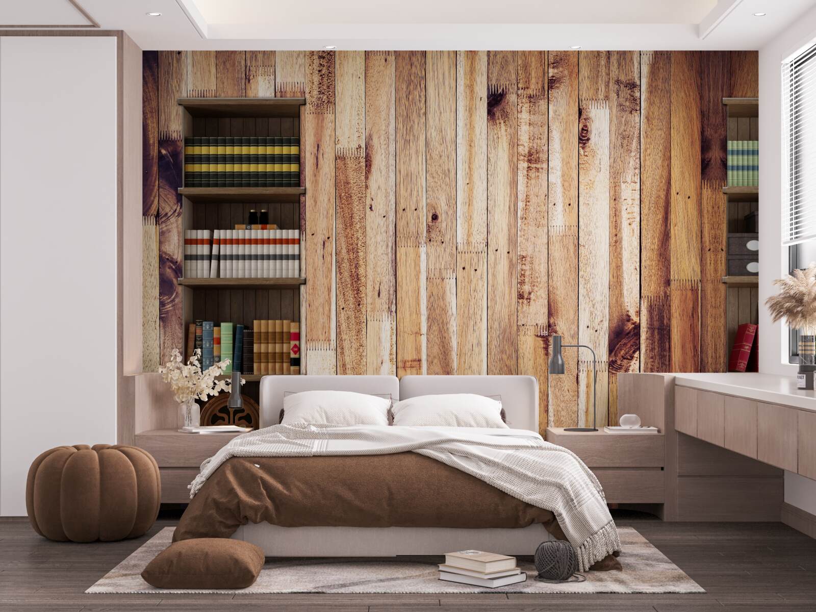 Fototapeta police s knihami na tanečnom parkete