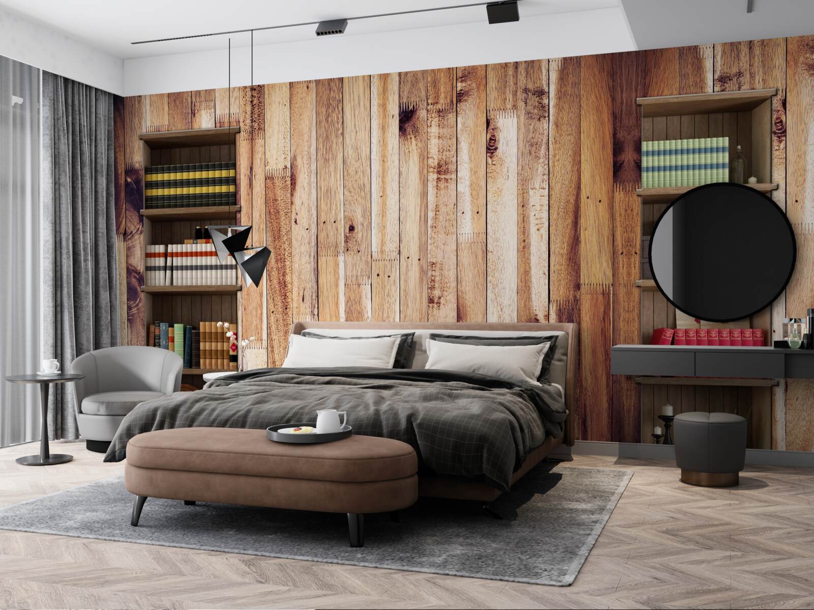 Fototapeta police s knihami na tanečnom parkete