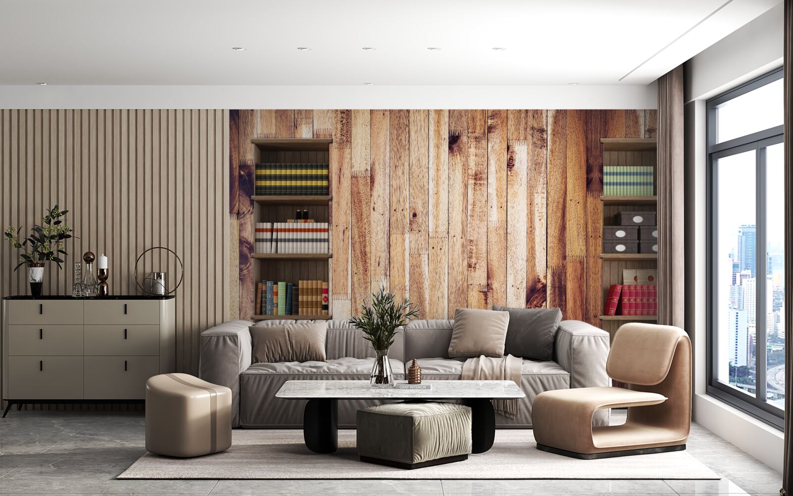 Fototapeta police s knihami na tanečnom parkete