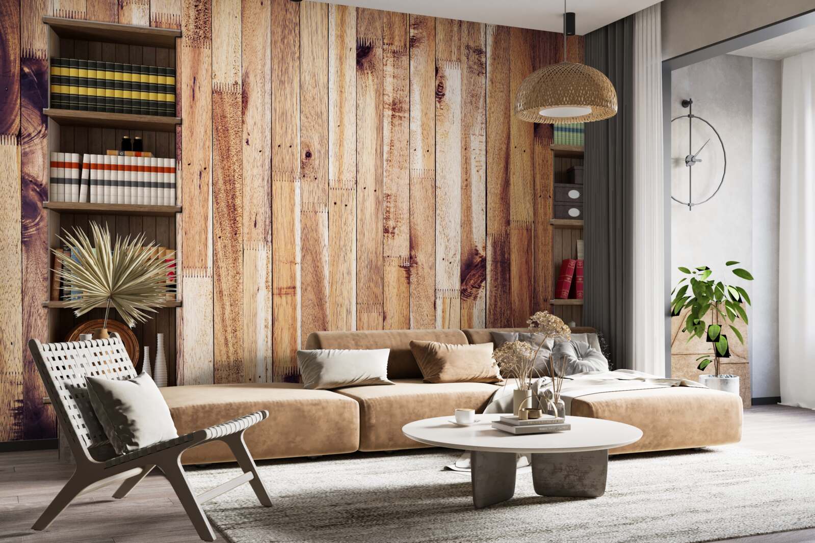 Fototapeta police s knihami na tanečnom parkete