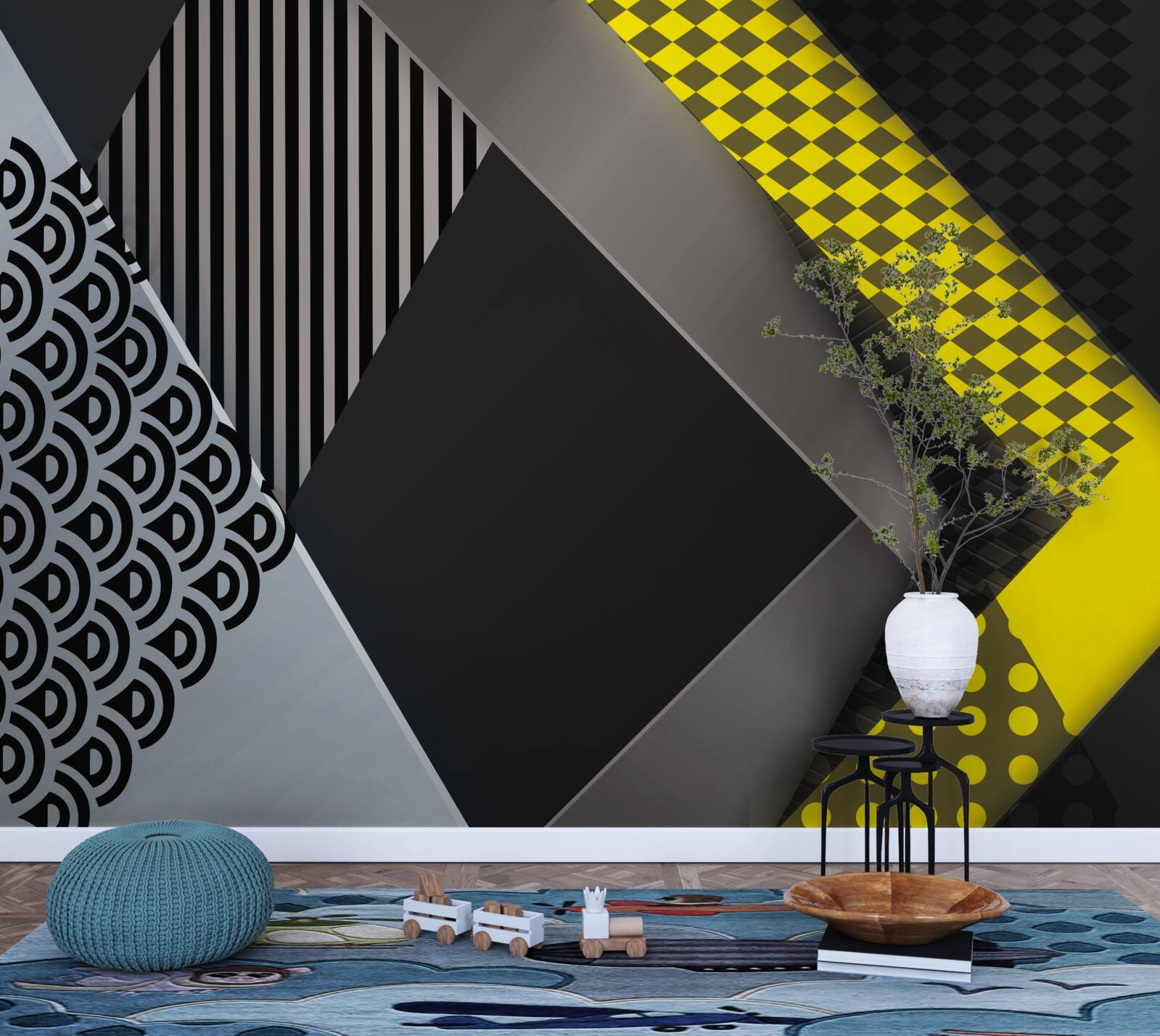 Fototapeta obdĺžniky v čiernej a žltej farbe