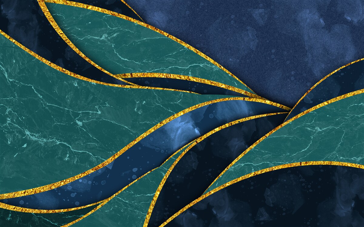 Fototapeta smaragdové čiary elegantne zakrivené na modrom pozadí