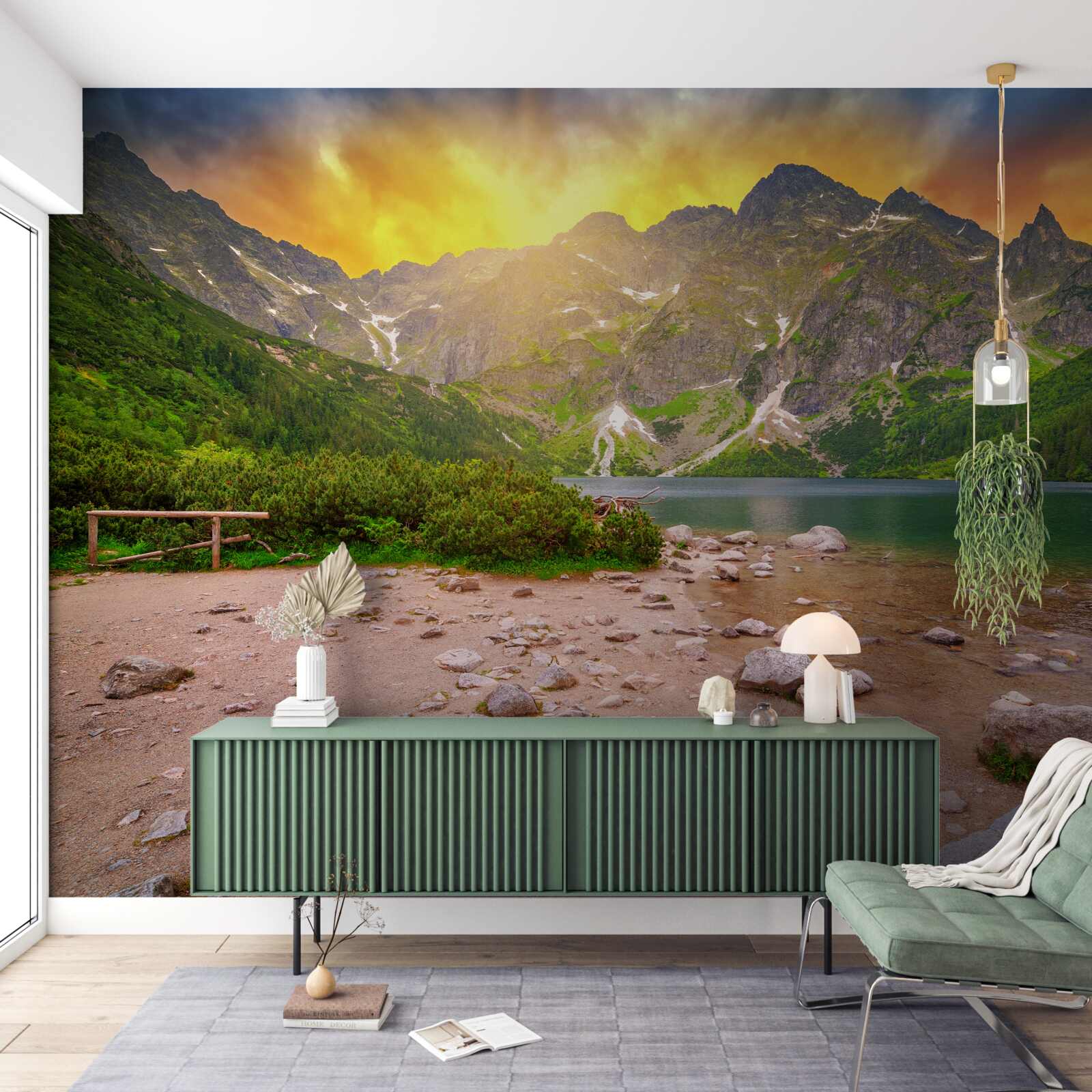 Fototapeta zapadajúce slnko klesajúce za tatranské pleso