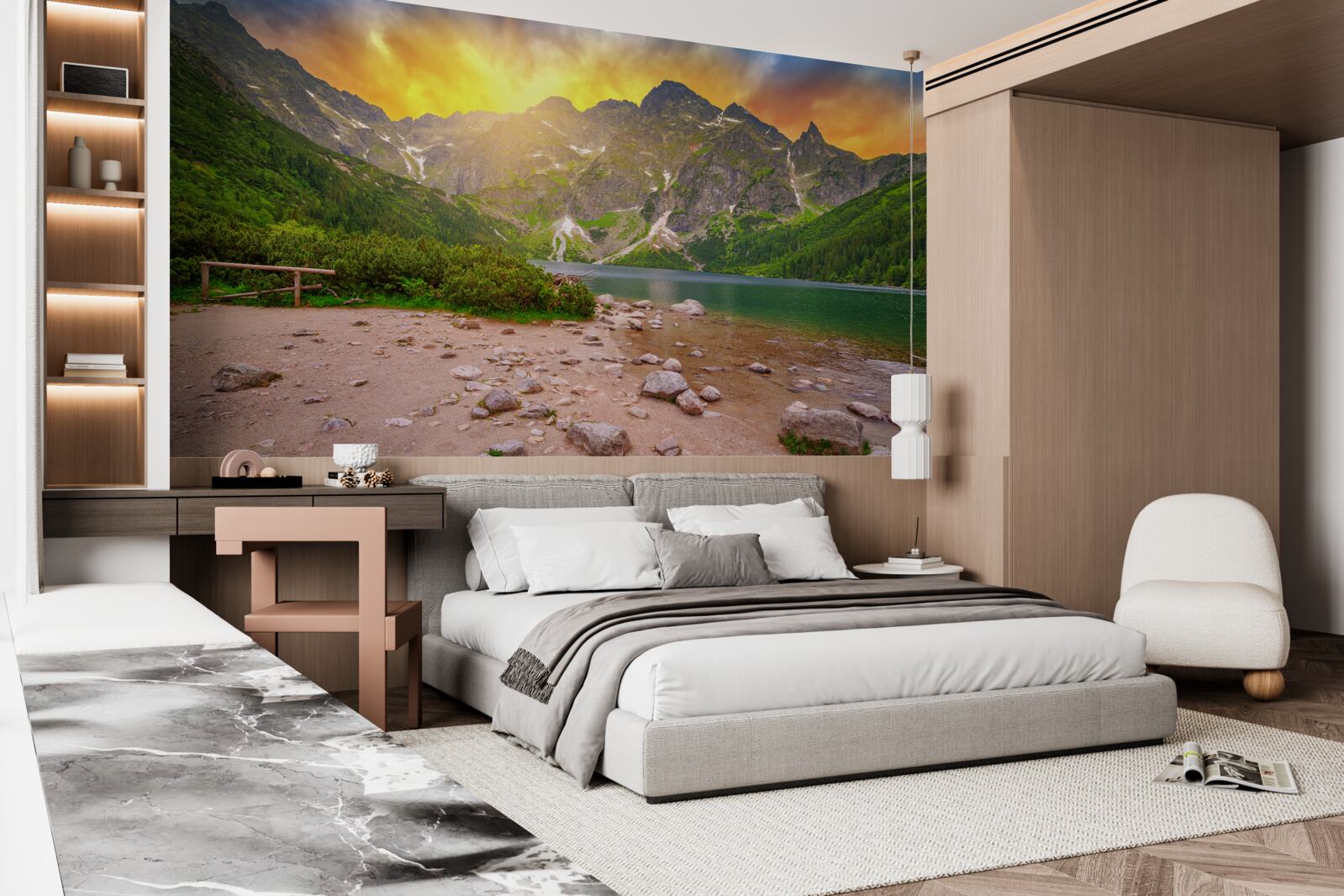 Fototapeta zapadajúce slnko klesajúce za tatranské pleso