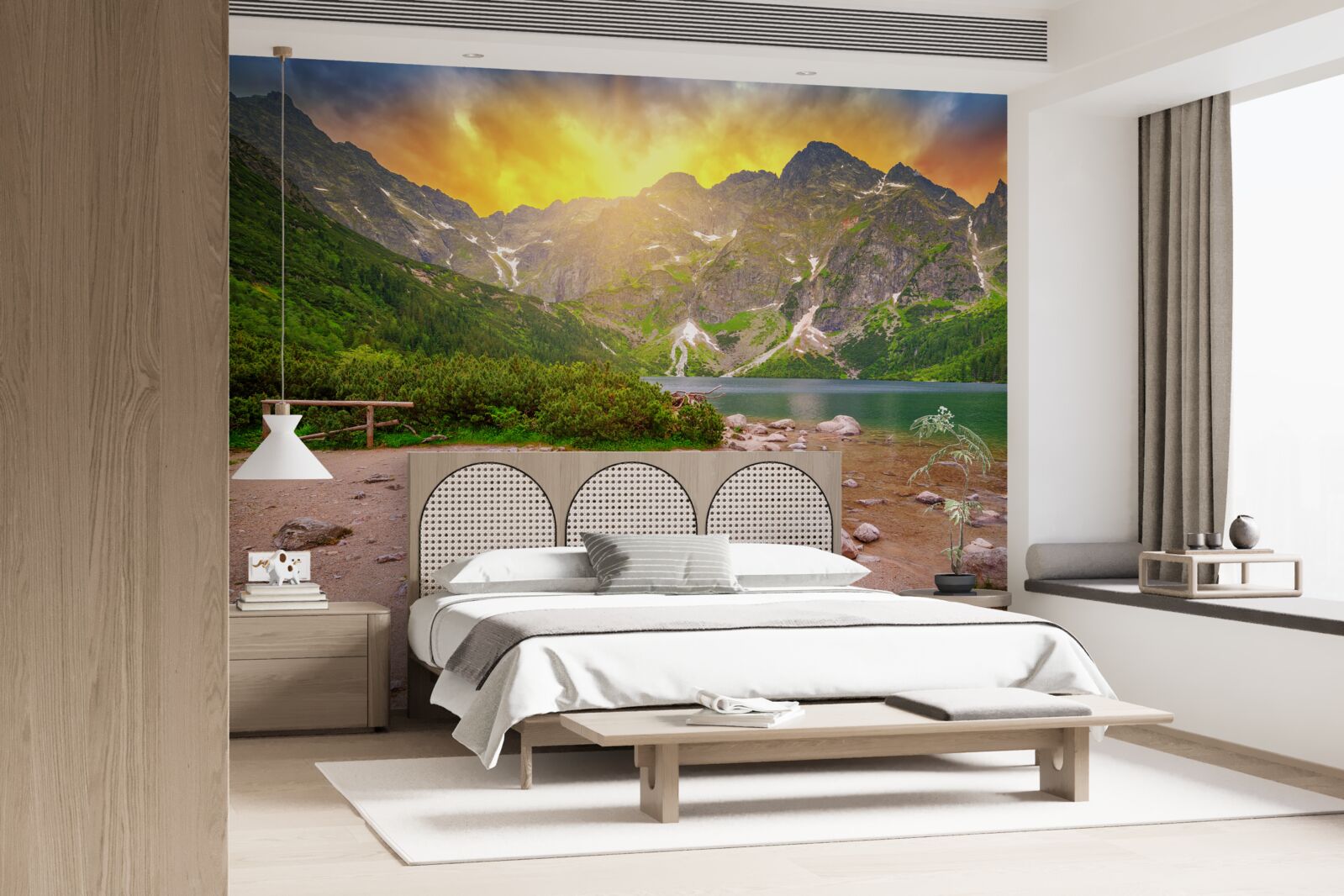 Fototapeta zapadajúce slnko klesajúce za tatranské pleso