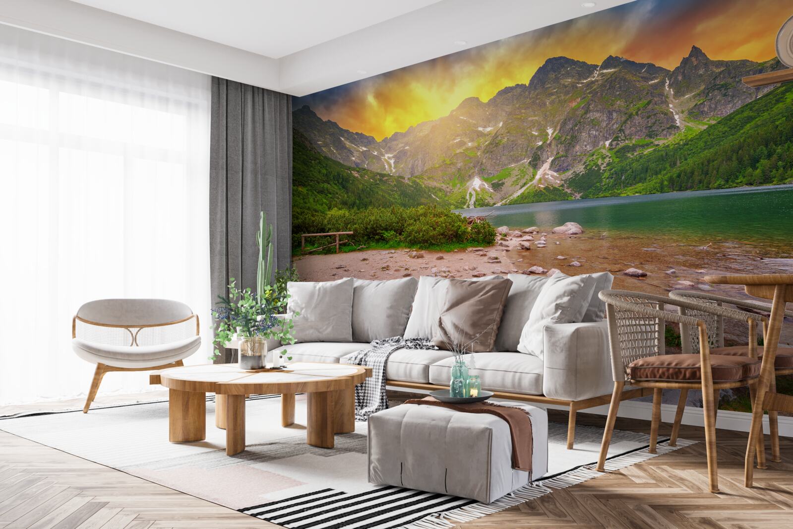 Fototapeta zapadajúce slnko klesajúce za tatranské pleso