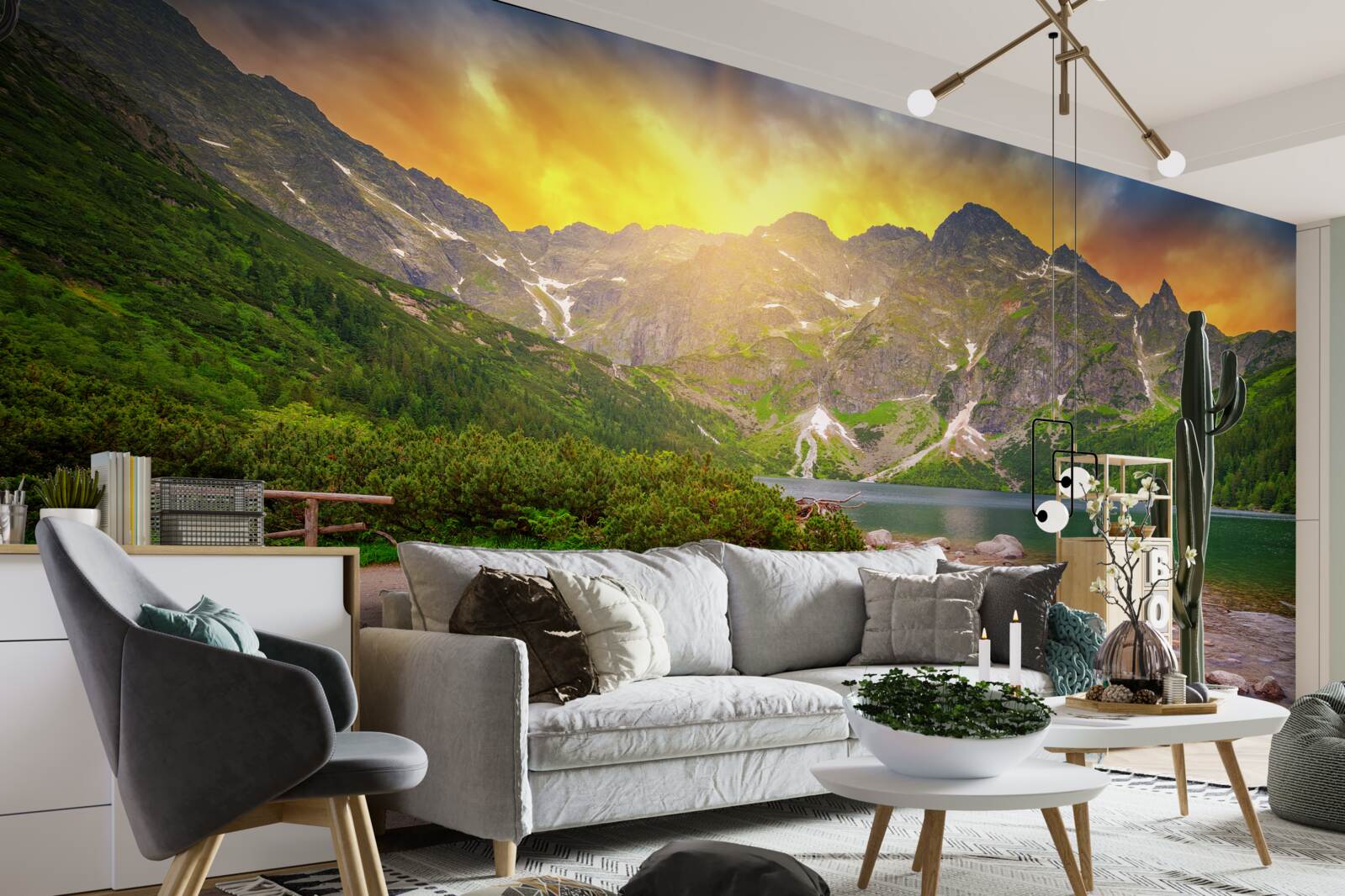 Fototapeta zapadajúce slnko klesajúce za tatranské pleso