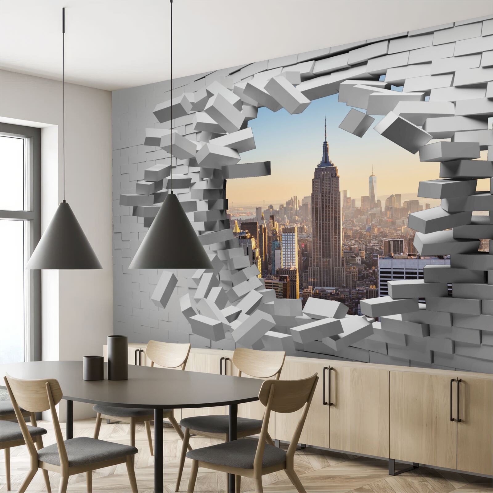 Fototapeta pri pohľade cez zničenú stenu Empire State Building