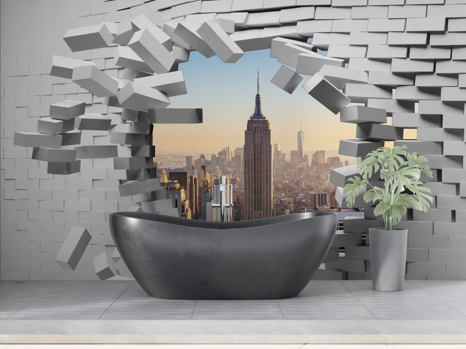 Fototapeta pri pohľade cez zničenú stenu Empire State Building