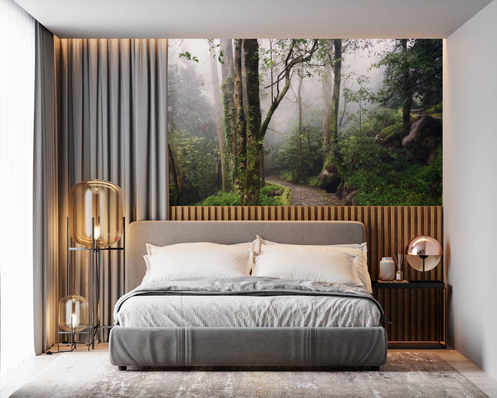 Fototapeta Cesta cez zelený ležiaci les