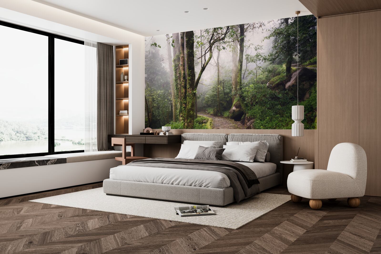 Fototapeta Cesta cez zelený ležiaci les