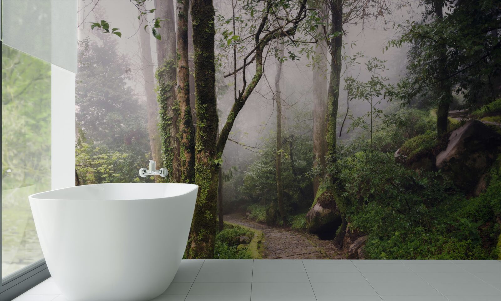 Fototapeta Cesta cez zelený ležiaci les