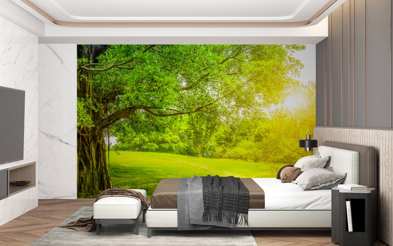 Fototapeta jasná čistinka, osvetlená slnkom a viditeľná svojou zelenou farbou