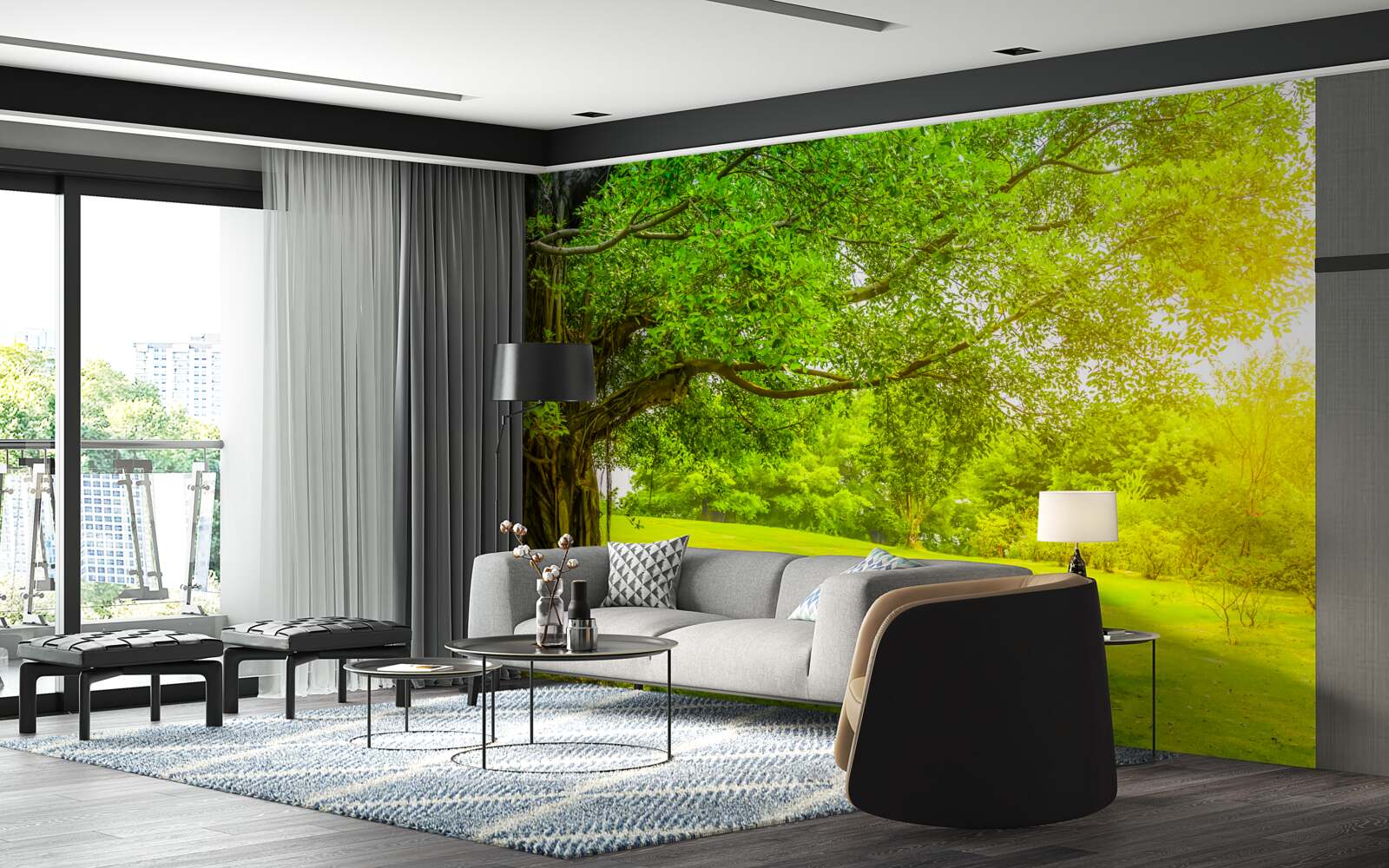 Fototapeta jasná čistinka, osvetlená slnkom a viditeľná svojou zelenou farbou