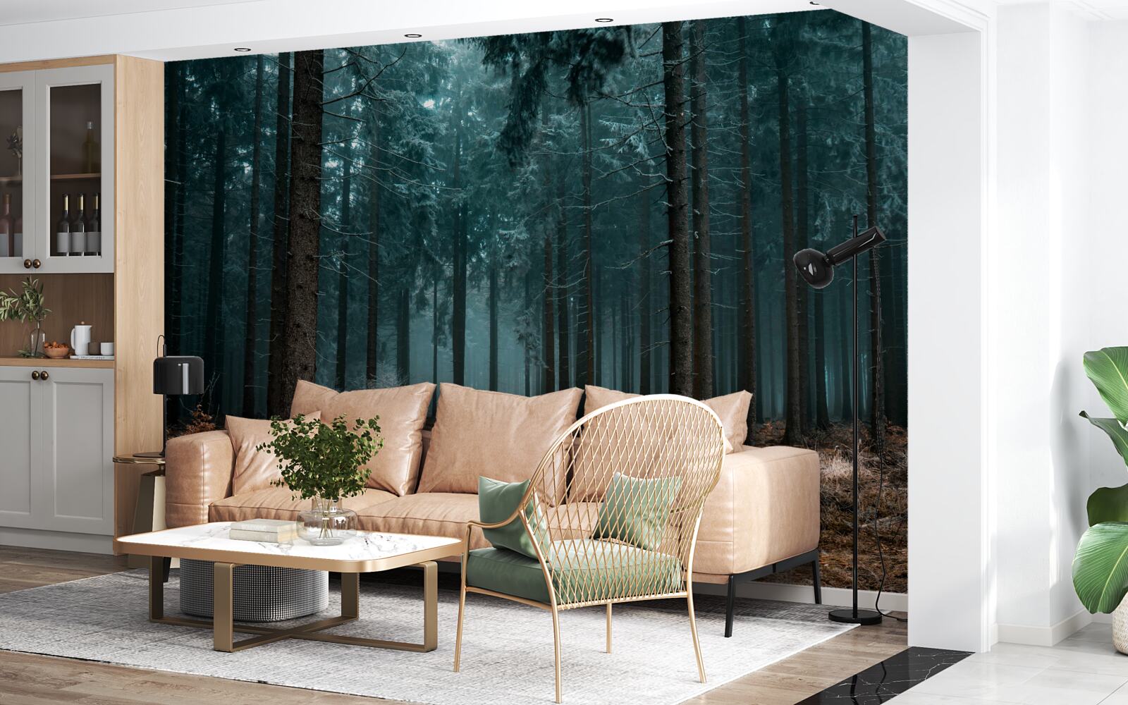 Fototapeta hodnotný chodník do hustého hmlového lesa