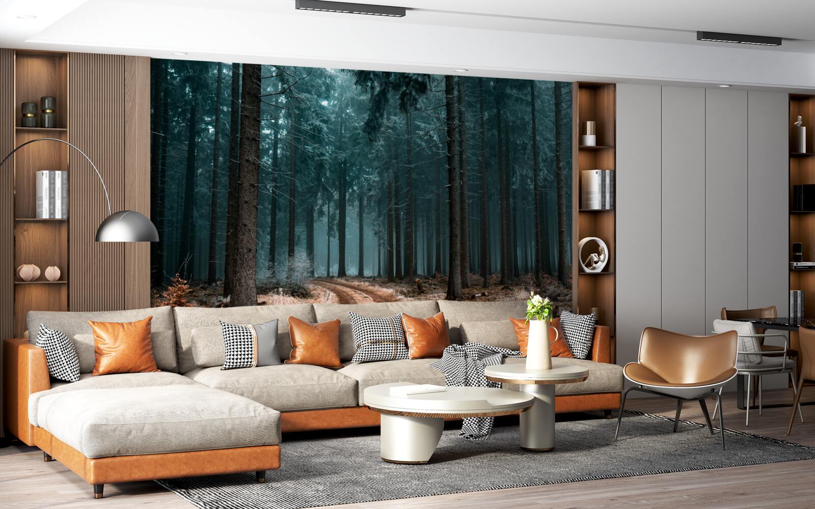 Fototapeta hodnotný chodník do hustého hmlového lesa