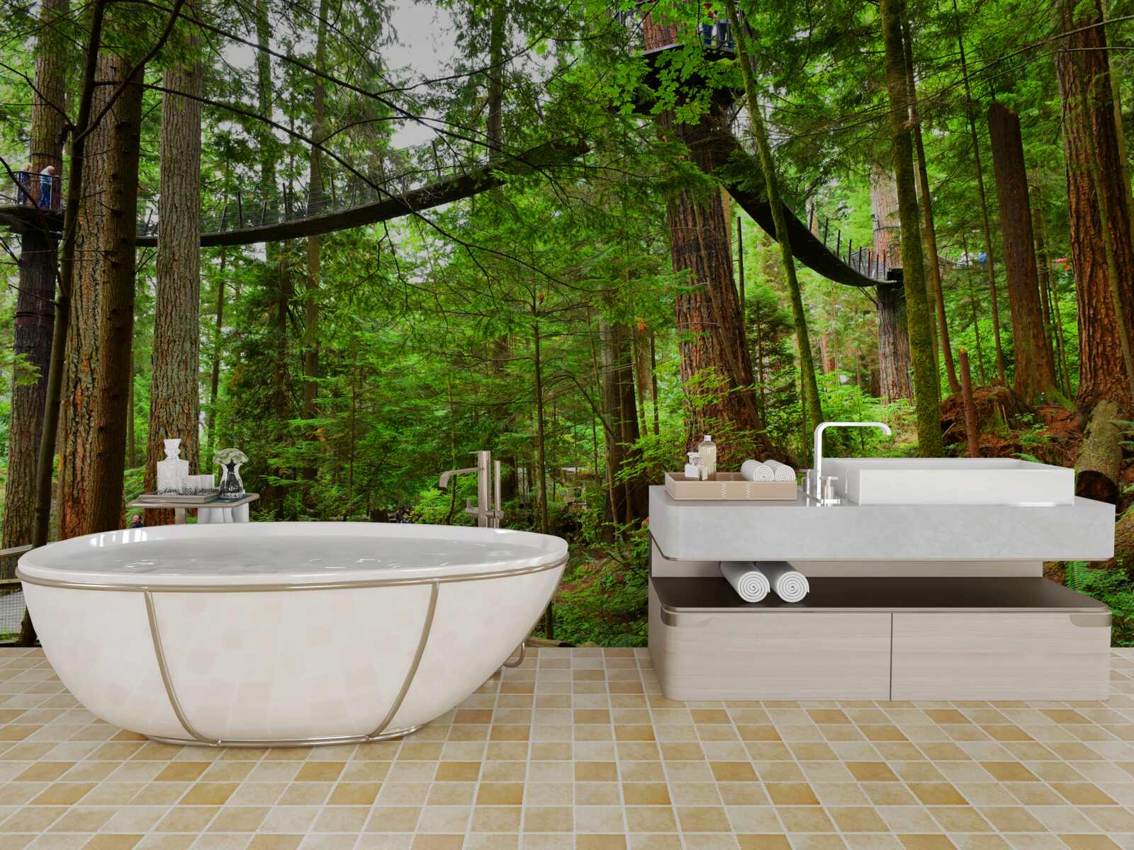 Fototapeta visutý turistický most obklopený lesom