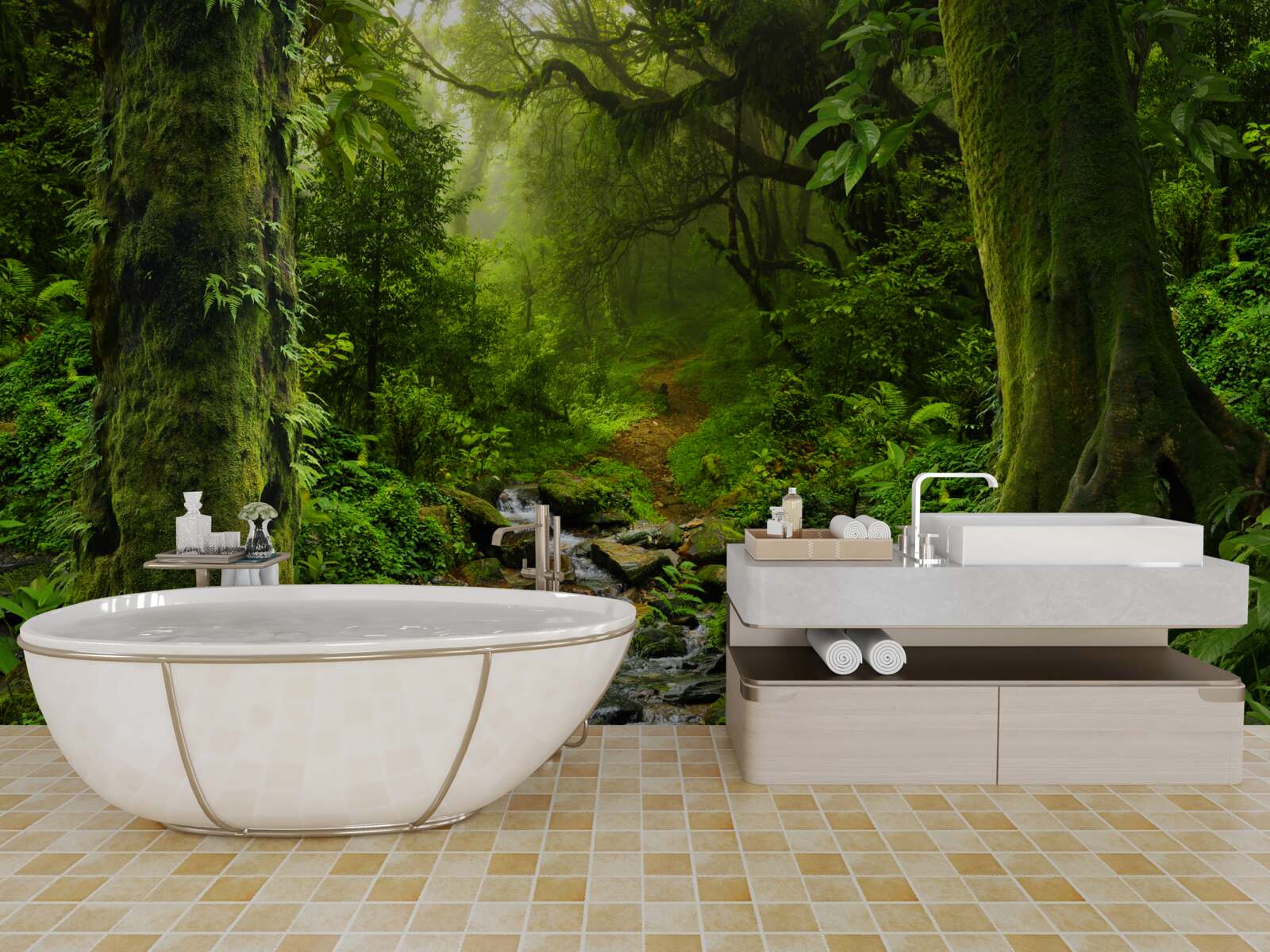 Fototapeta Svitanie nad vodopádom uprostred lesa