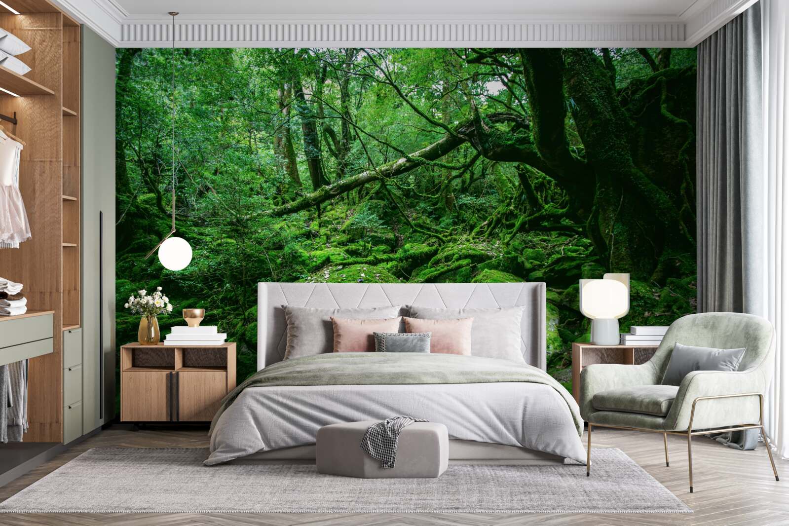 Fototapeta les, hojne zelený, bez slnečného svetla