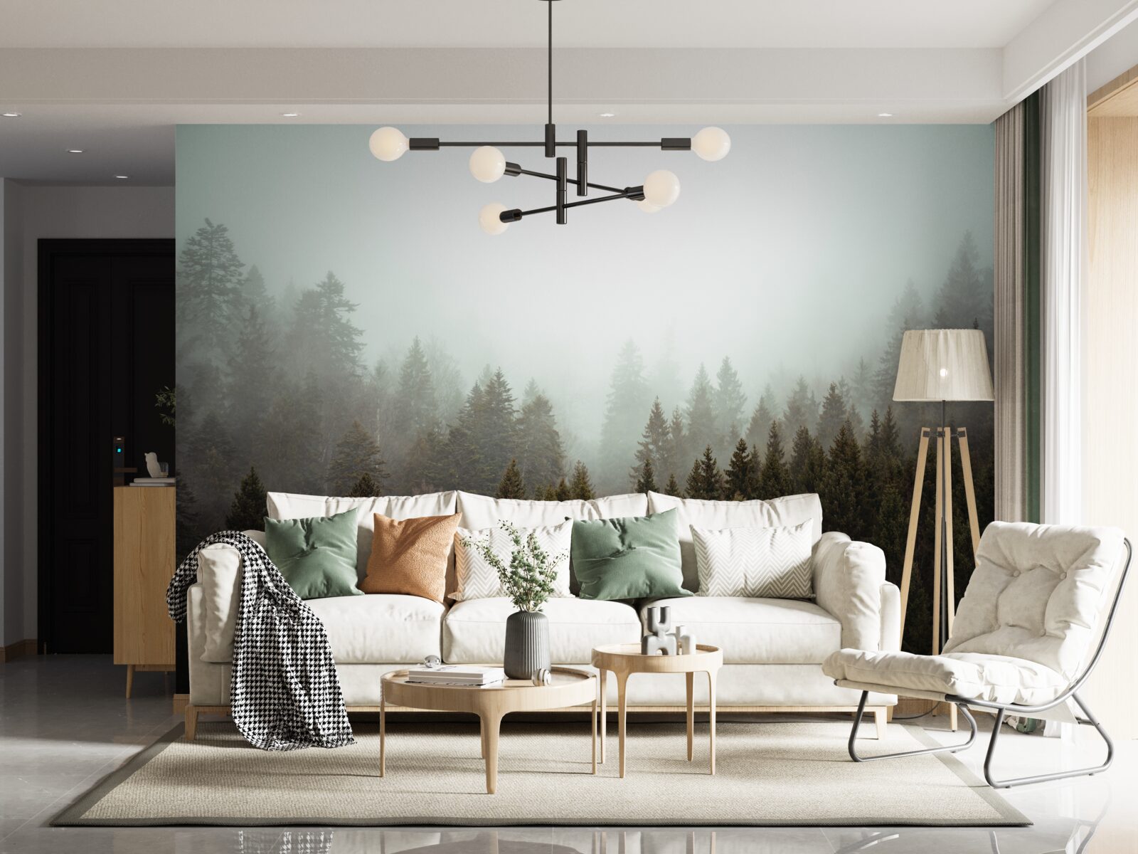 Fototapeta jasný východ slnka medzi hmlistým ihličnatým lesom